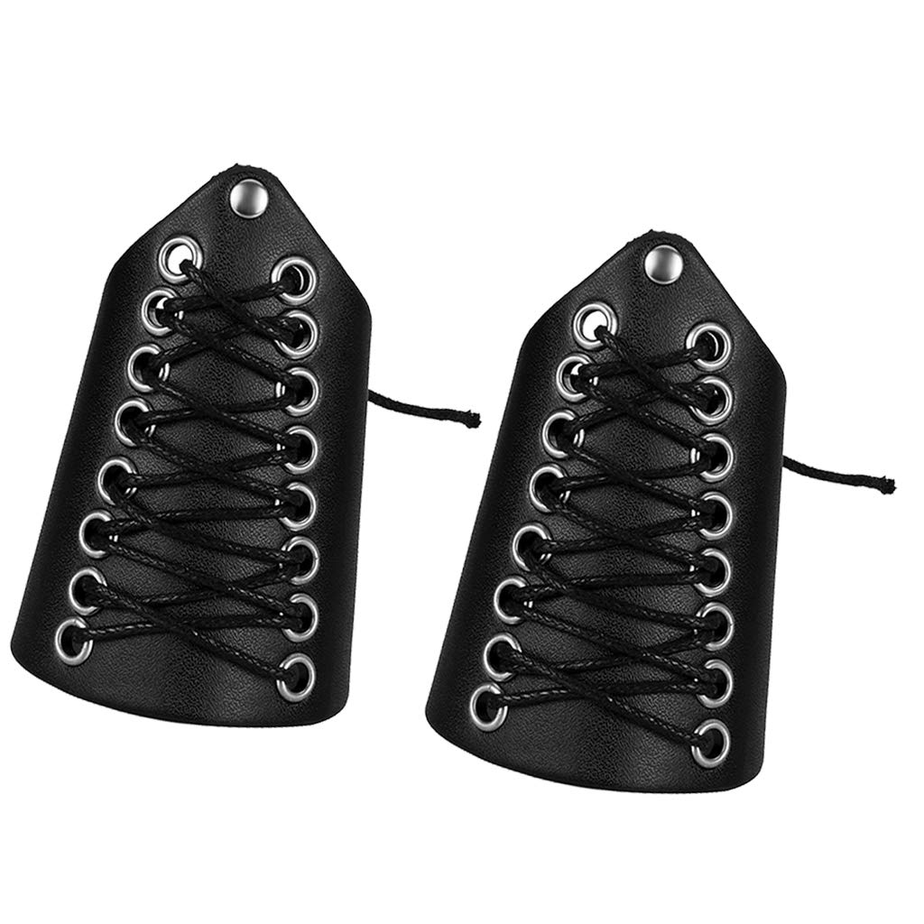 Bonarty Black Punk Leather Lace-Up Gauntlet Wristband Bracer Arm Cuff - 2 Piece Set for Gothic Fashion, Cosplay & Rock Music Events