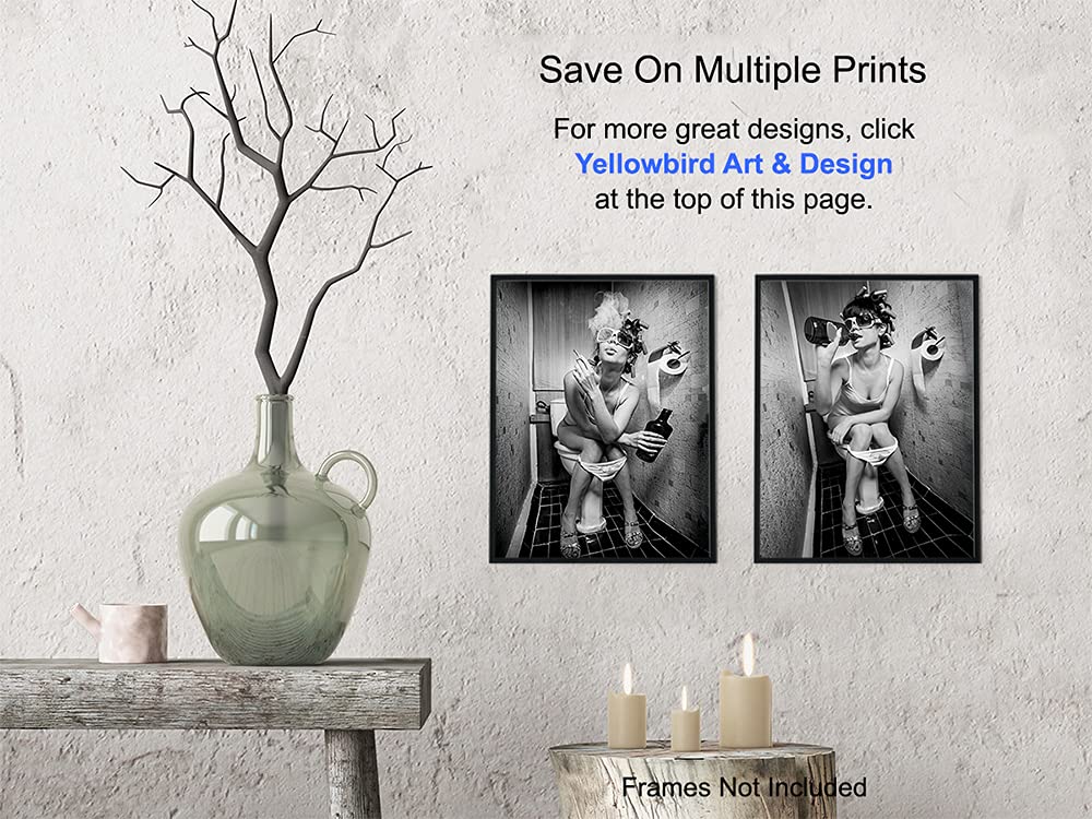 Funny Bathroom Wall Art Decor - Unique 8x10 Woman Smoking & Alcohol Themed Print - Perfect for Powder Room, Guest Bathroom or Bar Wall Decor - Great Conversation Starter for Home & Office Restrooms