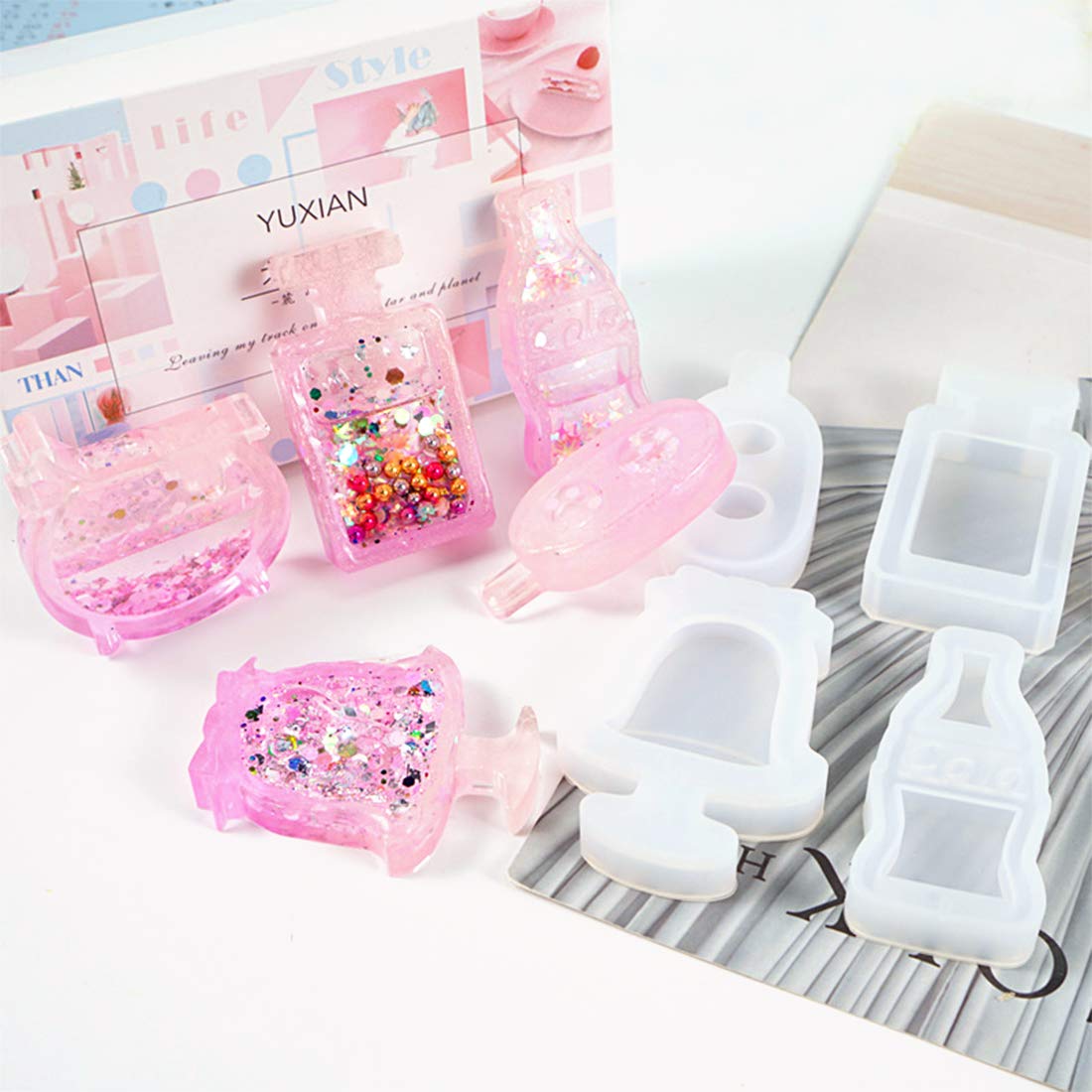 FineInno 10 Pcs Epoxy Resin Shaker Molds for Jewelry Making - DIY Pendant, Charms & Craft Supplies with 5 Resin Shaker Films - Perfect for Handmade Jewelry, Resin Art Projects & Unique Gifts