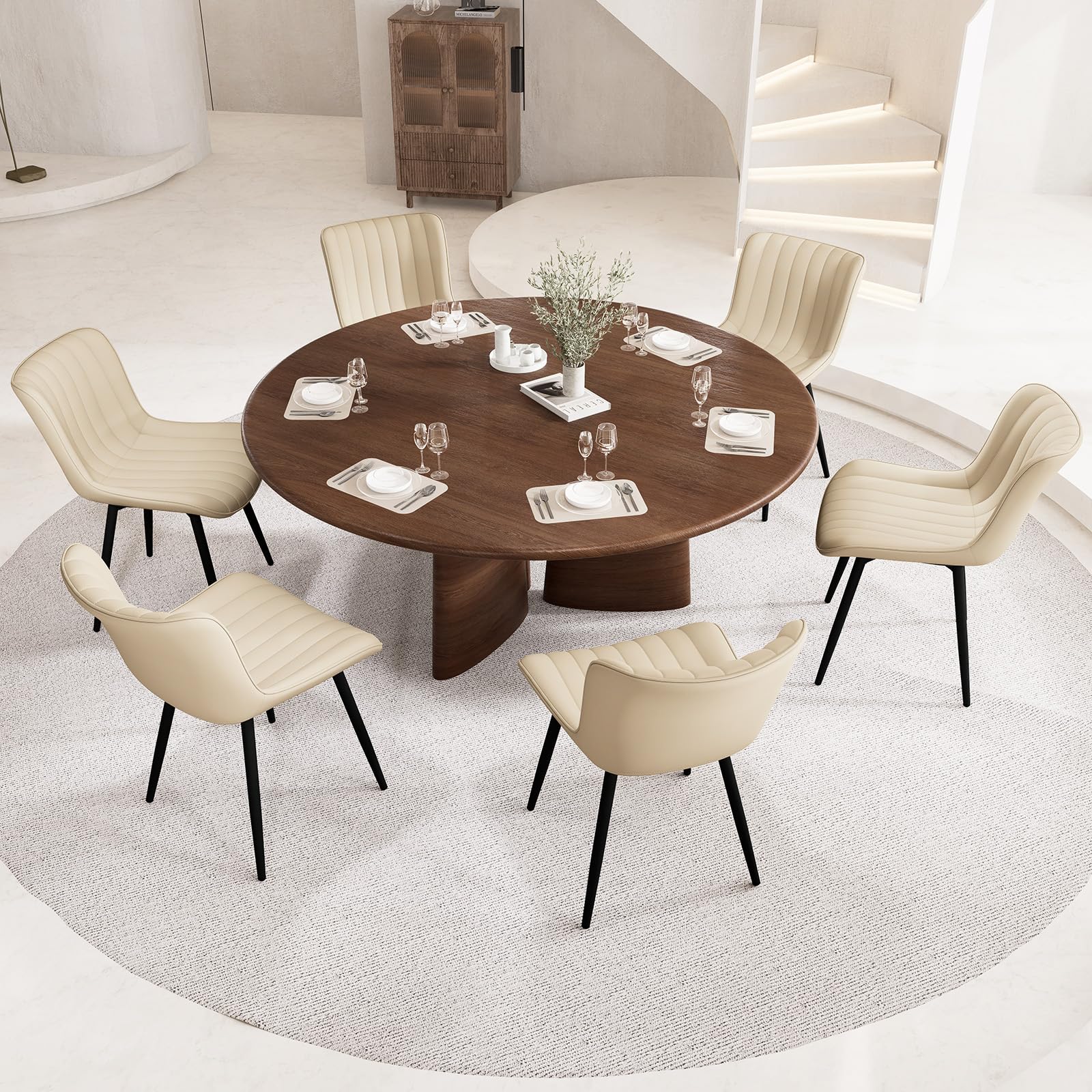 YOUNUOKE Beige Dining Chairs Set of 2 - Mid Century Modern Upholstered Kitchen Chairs with Faux Leather & Metal Legs - Armless Side Chairs for Dining Room, Living Room & Kitchen Decor