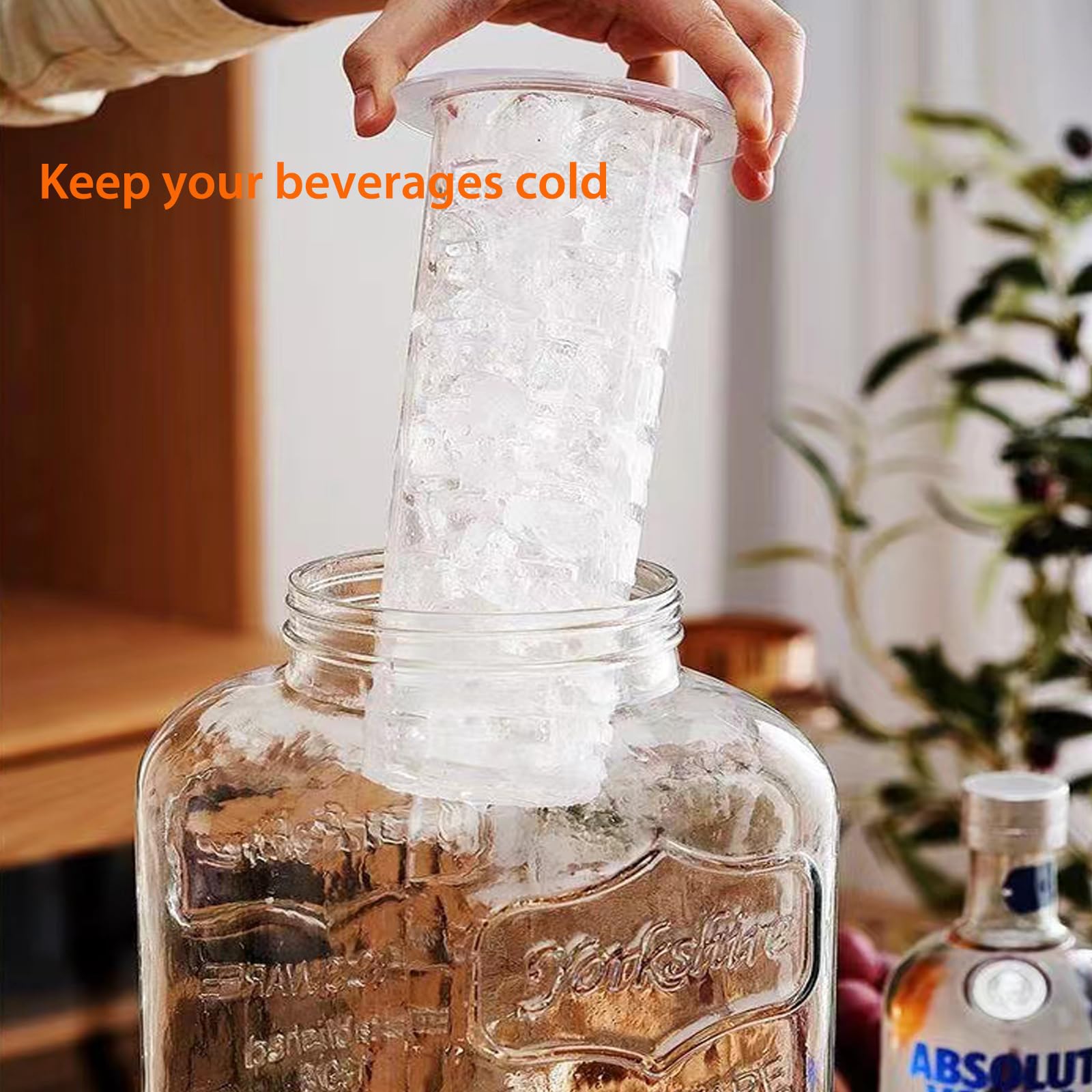 1 Gallon Ice Cylinder & Fruit Infuser for Glass Beverage Dispenser - Perfect for Parties, BBQs, and Outdoor Gatherings