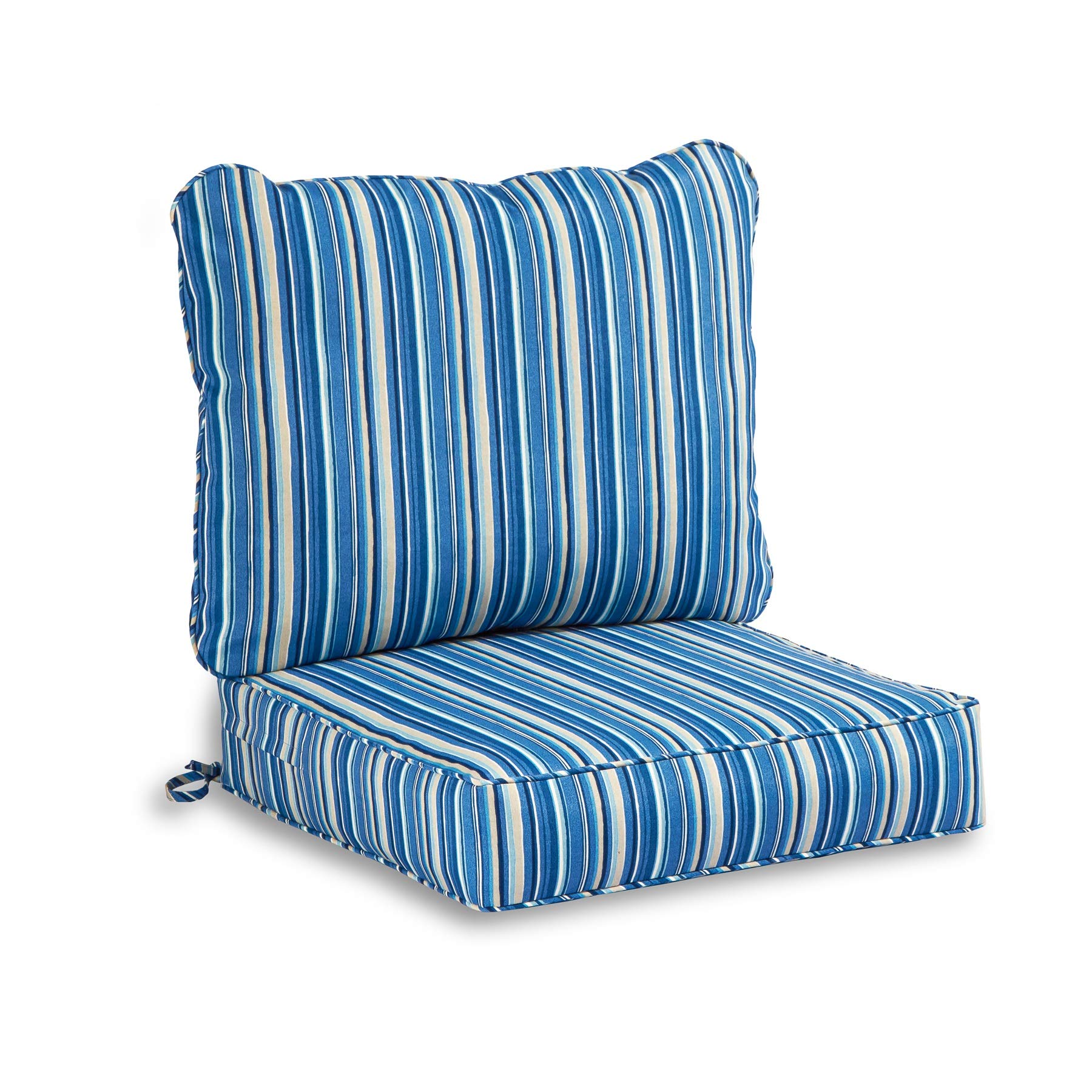 South Pine Porch Outdoor Deep Seat Cushion Set - 2 Piece Waterproof Patio Furniture Cushions in Sapphire Stripe - Perfect for Deck, Garden, and Outdoor Lounge Chairs