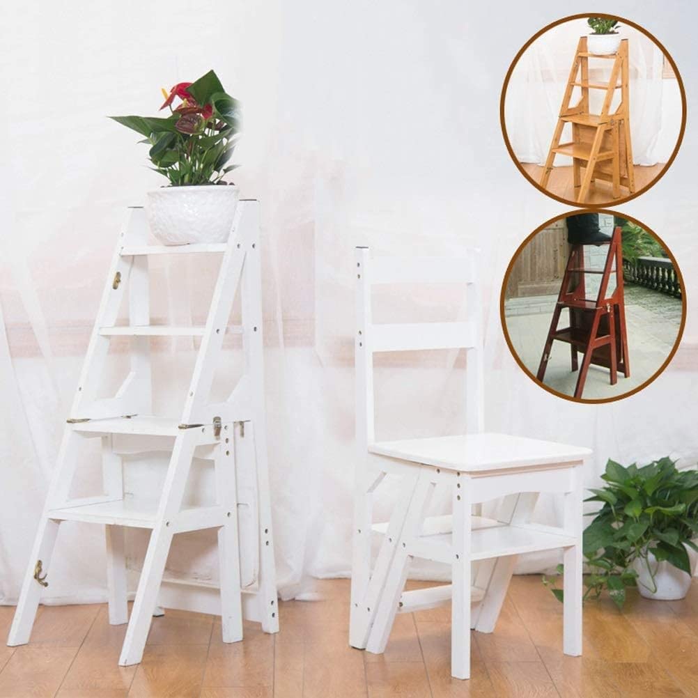 100% Bamboo Folding Step Stool Ladder - Multifunctional Portable Step Stool with Non-Slip Feet for Kitchen, Bathroom, Bedroom Storage (Color: Natural)