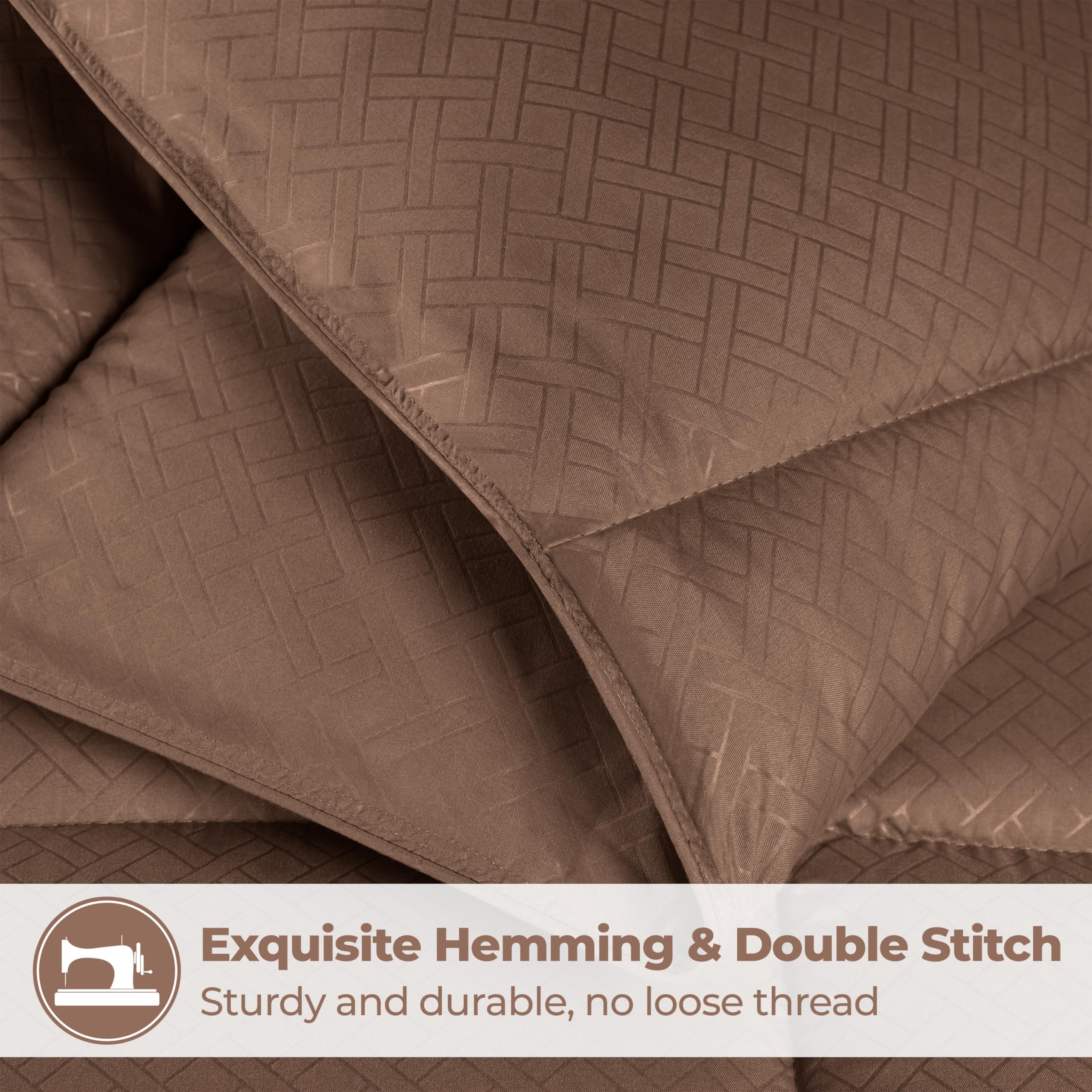 Premium Microfiber Basketweave Comforter - Down Alternative Bedding Set | Medium Weight Fluffy Duvet Insert | Oversized King Blanket with Box Quilt Design | Monochrome Taupe for Cozy Bedroom Decor | Perfect for Guest Rooms, Master Bedrooms & Luxury Hotels