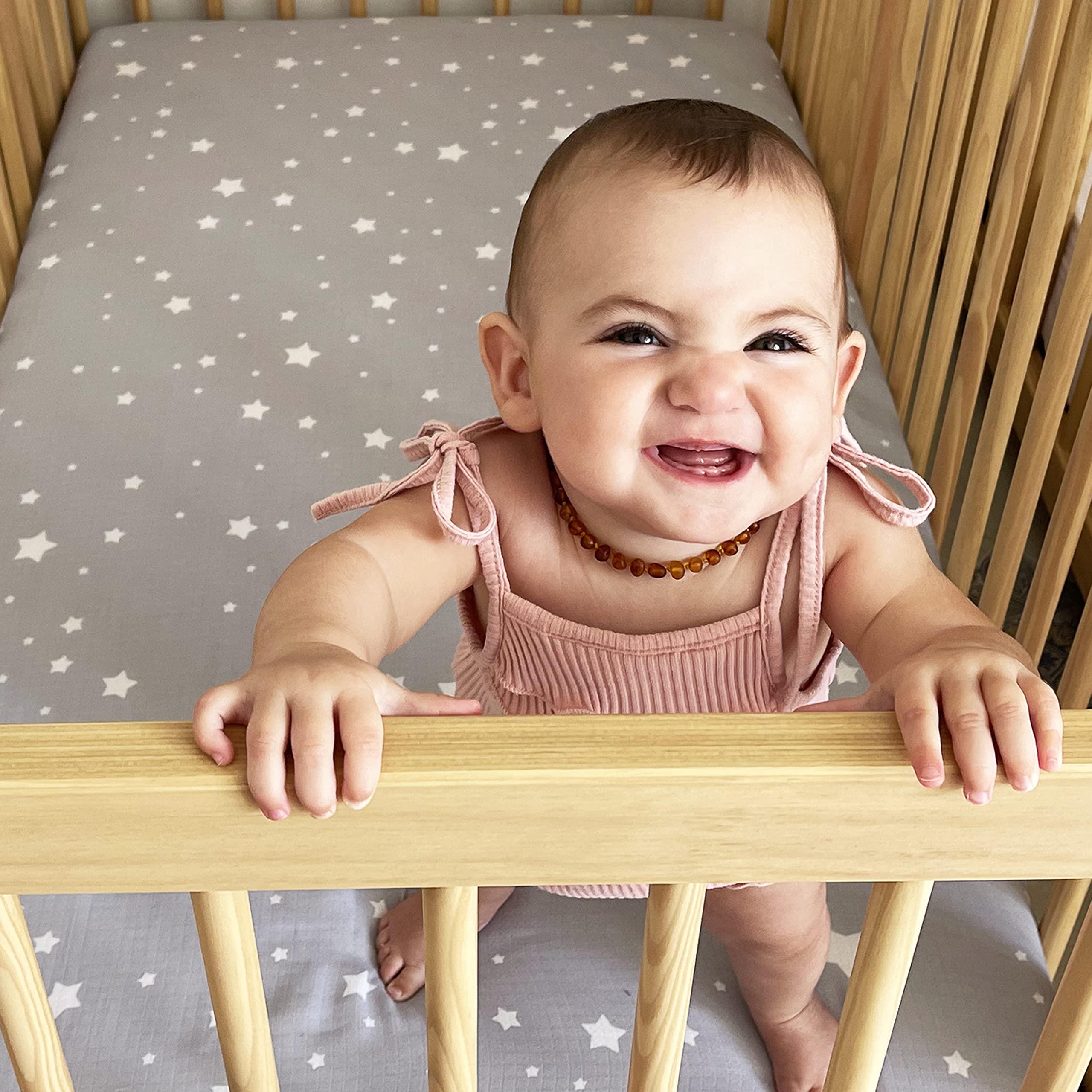 Organic Muslin Cotton Mini Crib Sheets 2-Pack - Breathable & Soft Baby Bedding for 24