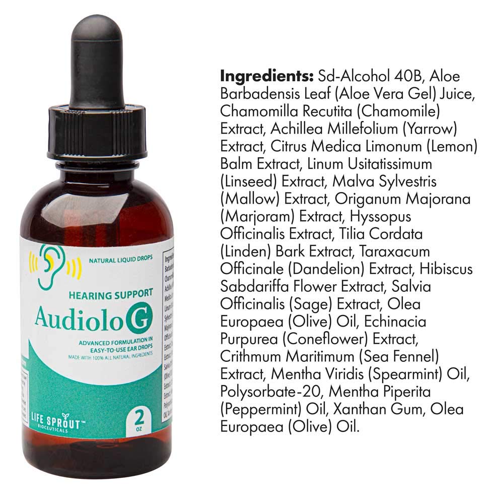 Audiolo-g Natural Ear Drops for Hearing Support - Homeopathic Remedy with Organic Extracts & Essential Oils - Safe for Seniors, Adults & Kids - Helps with Tinnitus & Ear Health - Perfect for Daily Use & Travel