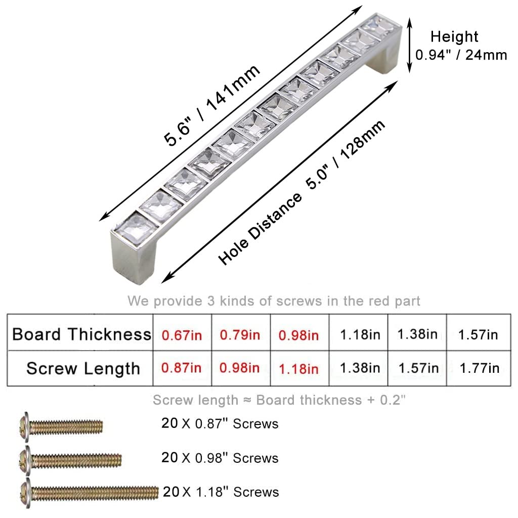 10 Pack Large U-Shaped Diamond Crystal Glass Cabinet Knobs - Modern Shiny Drawer Pulls for Cupboard, Wardrobe & Dresser (5