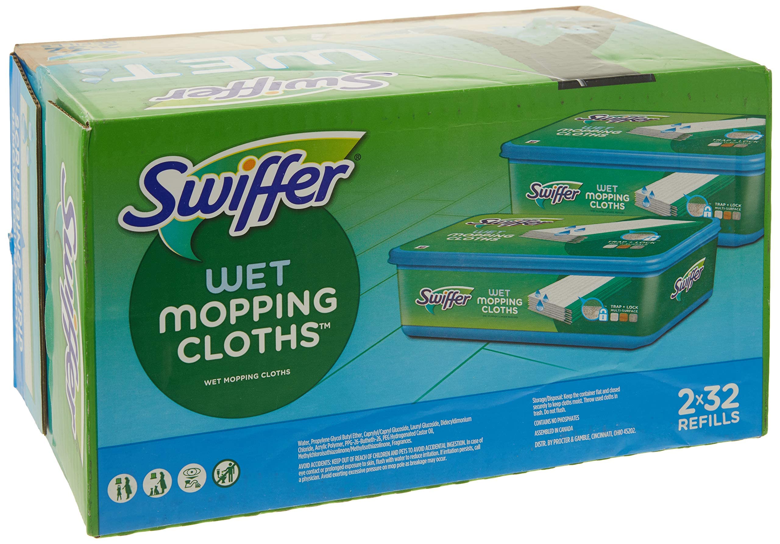 Swiffer Wet Jet Mopping Cloth Refills - Open Window Fresh Scent, 32 Count (Pack of 2) | Quick & Easy Floor Cleaning for Hardwood, Tile & Laminate | Ideal for Kitchens, Bathrooms & High-Traffic Areas