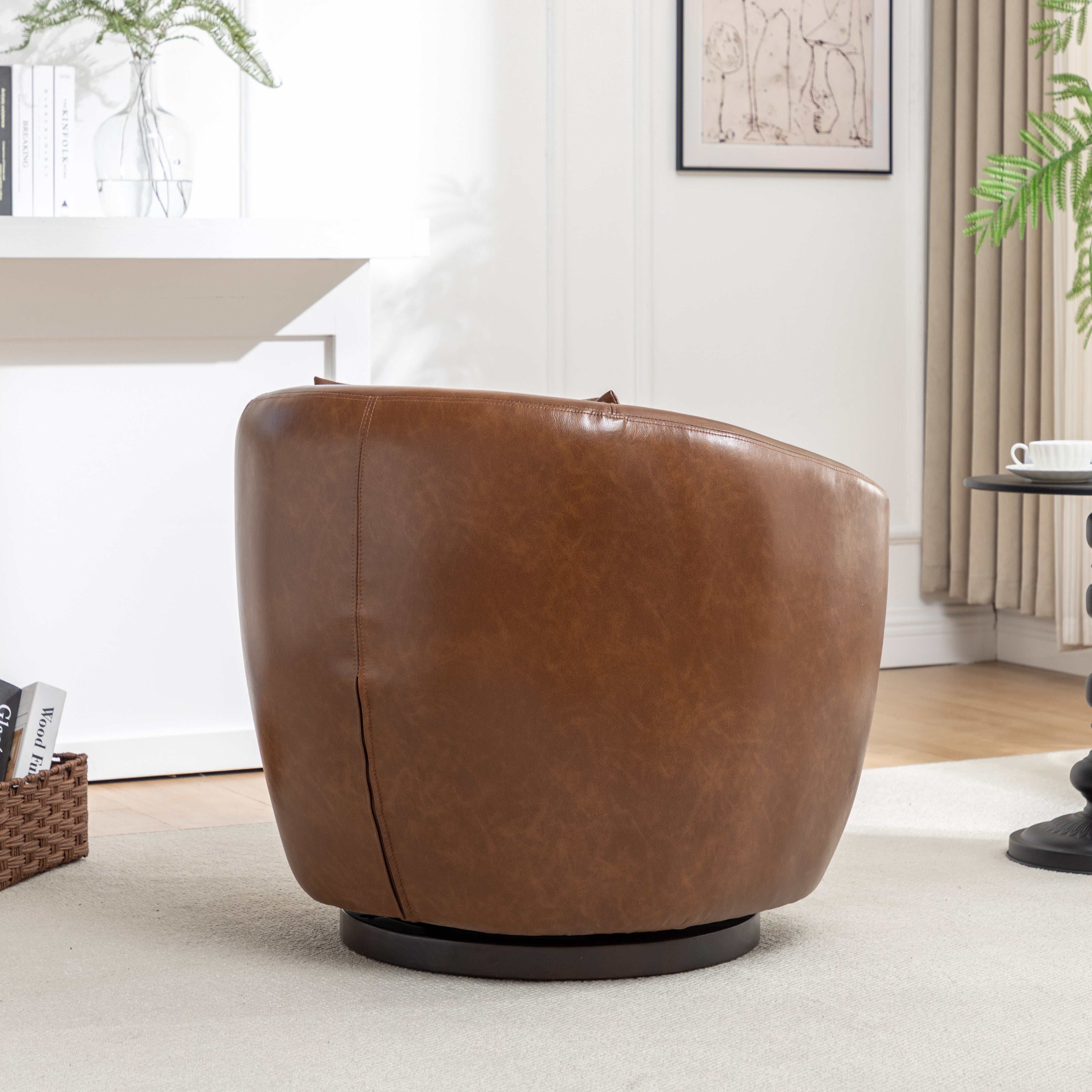Roundhill Furniture Orenza Modern Faux Leather Swivel Barrel Accent Club Chair - Stylish Living Room Seating for Home Office & Lounge Areas