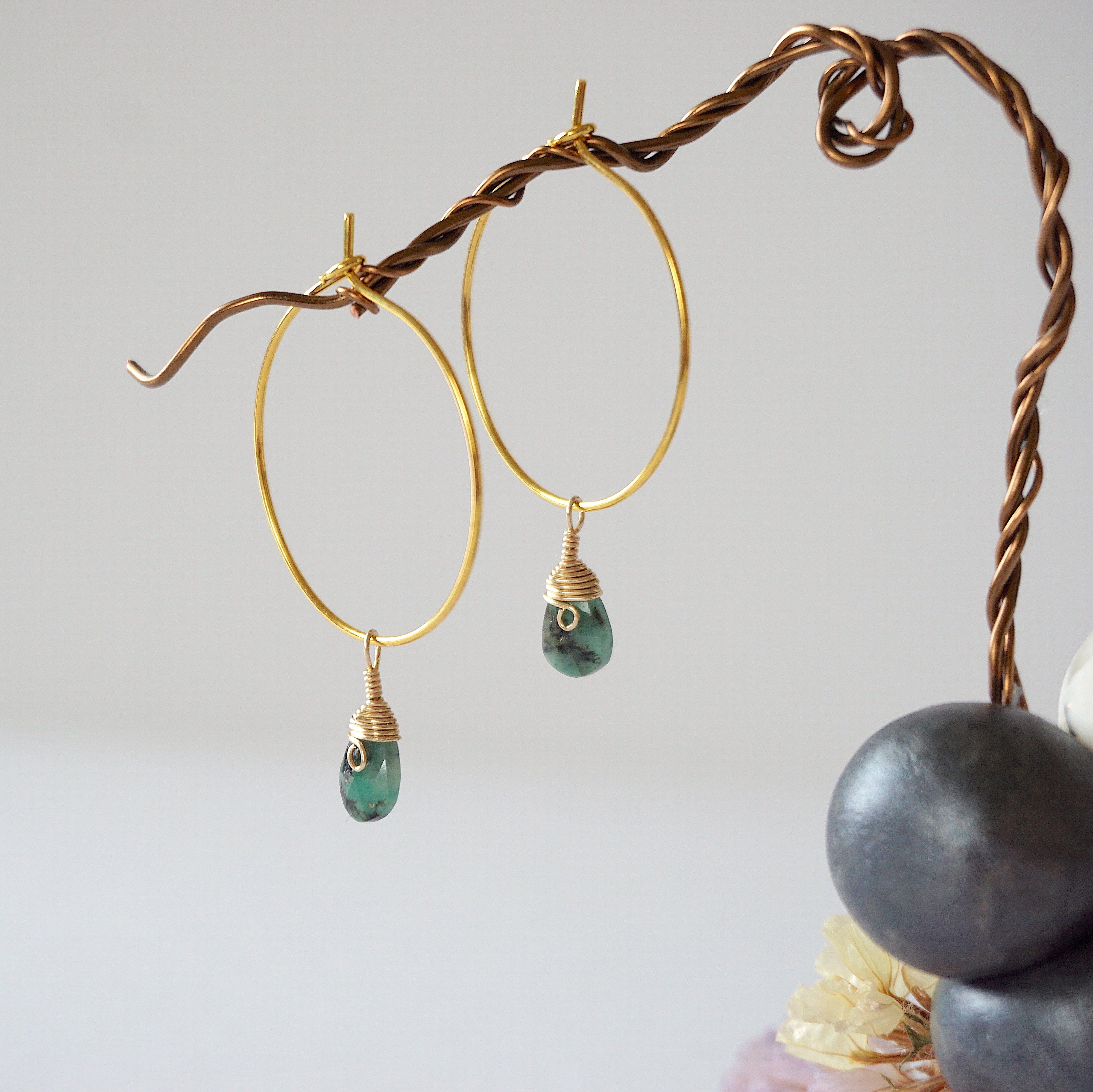 Exquisite Emerald Charm Gold Plated Hoop Earrings for Women - Elegant Dangle Jewelry for Party, Wedding & Everyday Wear