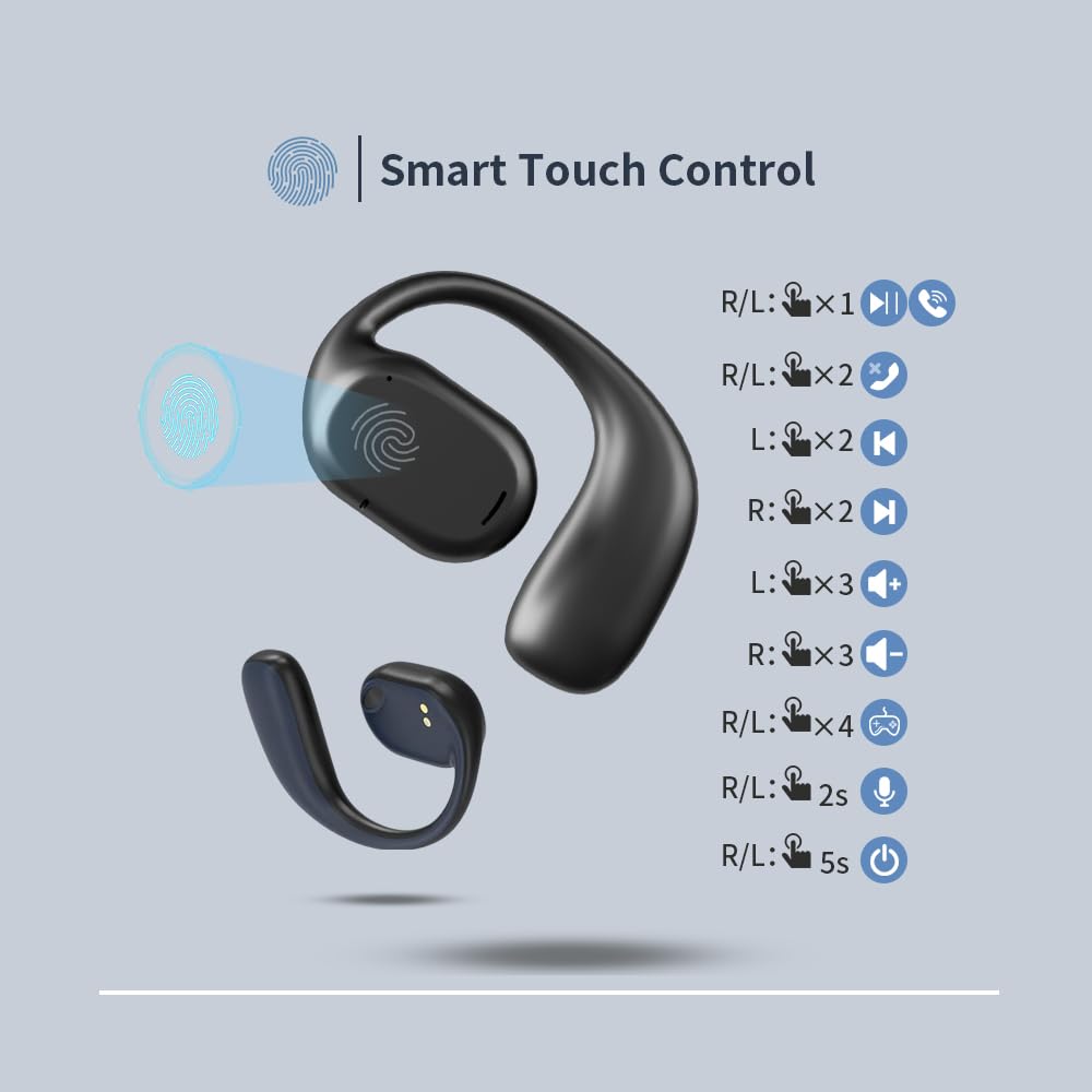 JIECAN Open Ear Bluetooth Headphones V5.3 - Wireless Sports Earbuds with Ear Hooks & Digital Display Charging Case, IPX5 Waterproof Bone Conduction Headset with Mic - Perfect for Running, Cycling, Gym Workouts & Outdoor Activities