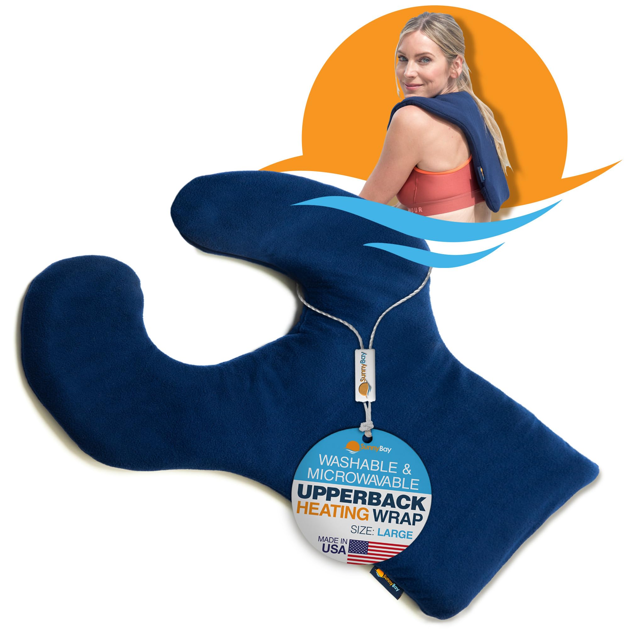 SunnyBay Weighted Microwaveable Heating Pad for Shoulder & Upper Back Pain Relief - Large Navy Blue Flax Seed Wrap with Washable Cover | Perfect for Neck Pain, Muscle Relaxation & Stress Relief at Home or Office