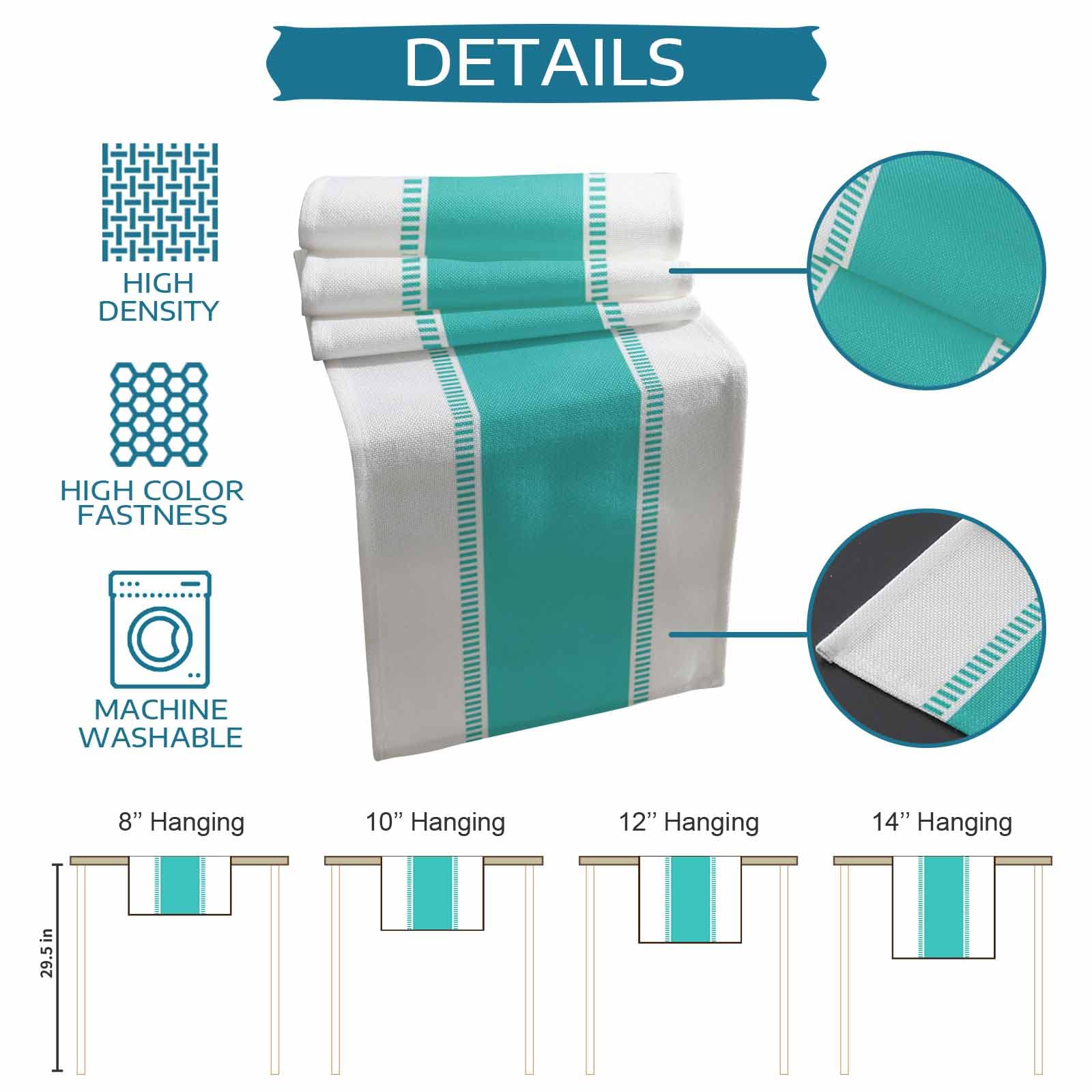 Teal Stripes Table Runners 16x72 Inches - Non-Slip Modern Farmhouse Table Decor for Kitchen, Dining & Coffee Tables - Perfect for Holiday Parties, Weddings & Home Decor