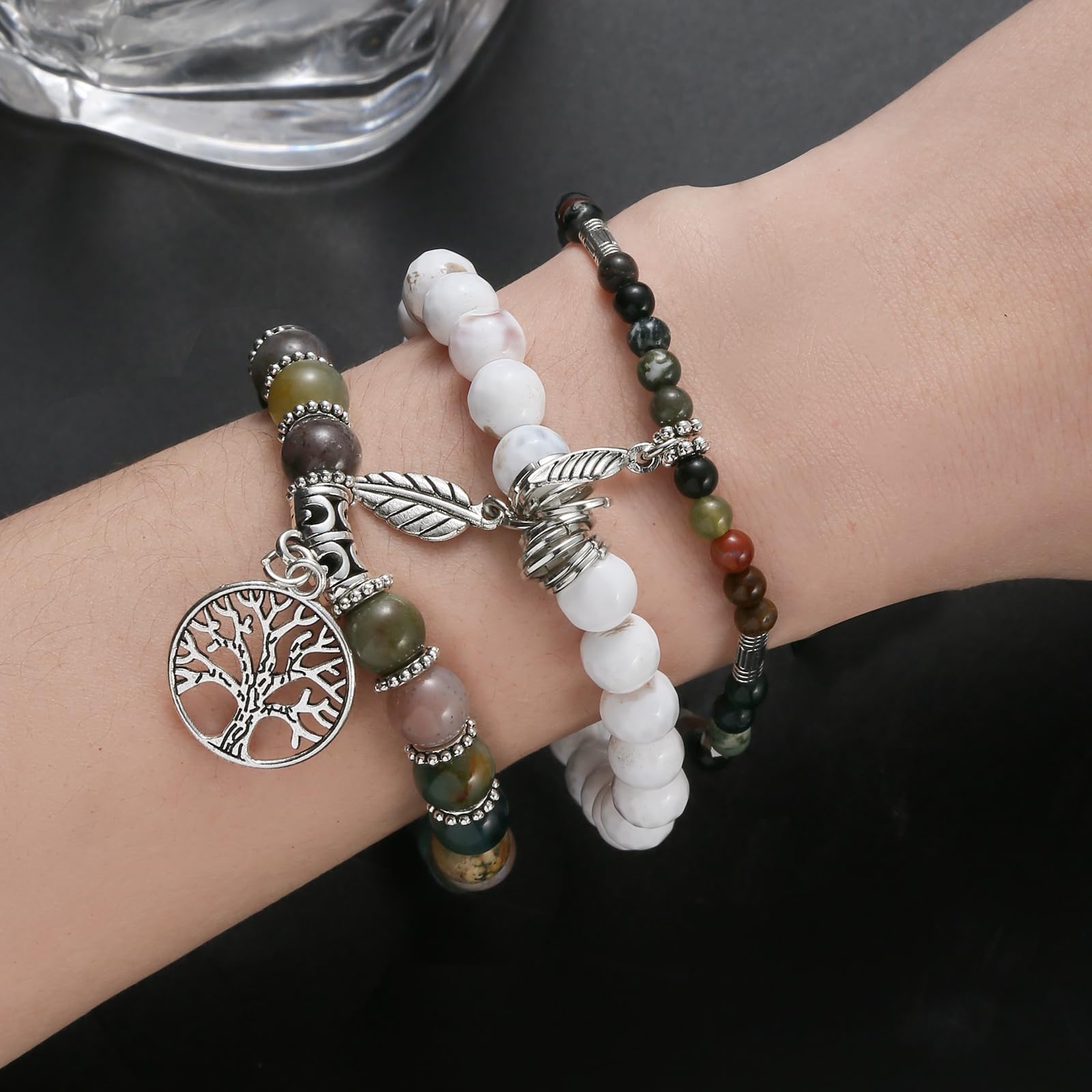 Healing Stone Crystal Beaded Bracelets for Women - Tree of Life Yoga Stretch Bracelet Set, Spiritual Jewelry Birthday Gifts for Her | Meditation, Yoga & Positive Energy