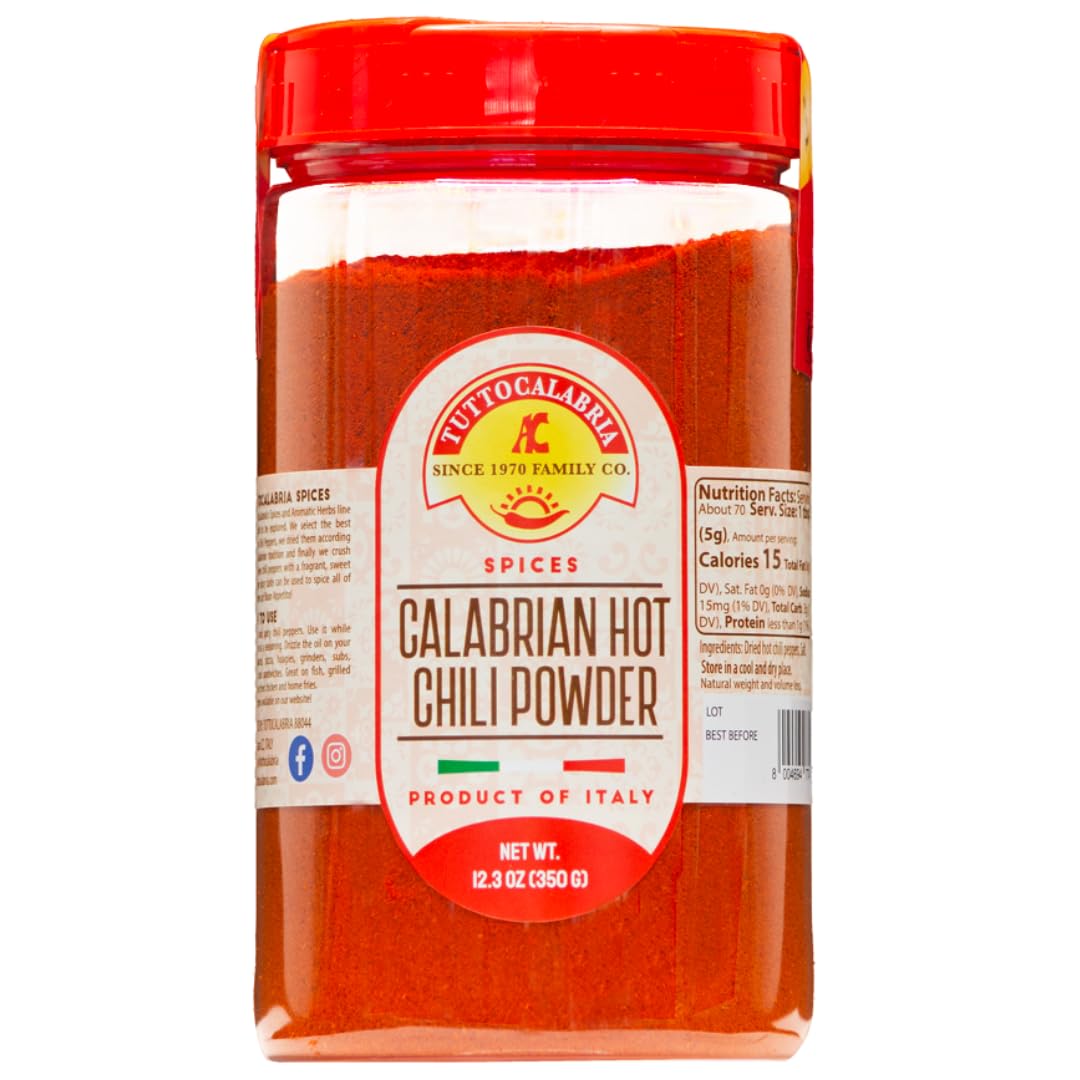 TUTTOCALABRIA Calabrian Hot Chili Powder - Authentic Italian Spicy Seasoning, 350g (12.3oz) | All Natural, Non-GMO, Gluten-Free | Made in Italy | Perfect for Pasta, Pizza & Mediterranean Cooking