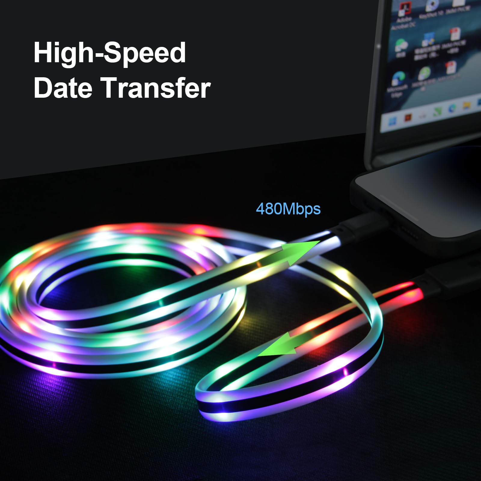 MFi Certified iPhone Fast Charger Cable with LED Light - 6FT Lightning Cable for iPhone 14/14 Pro/14 Max/13/12/11/X/8, iPad Pro/Air/Mini - Perfect for Night Charging & Gaming Sessions