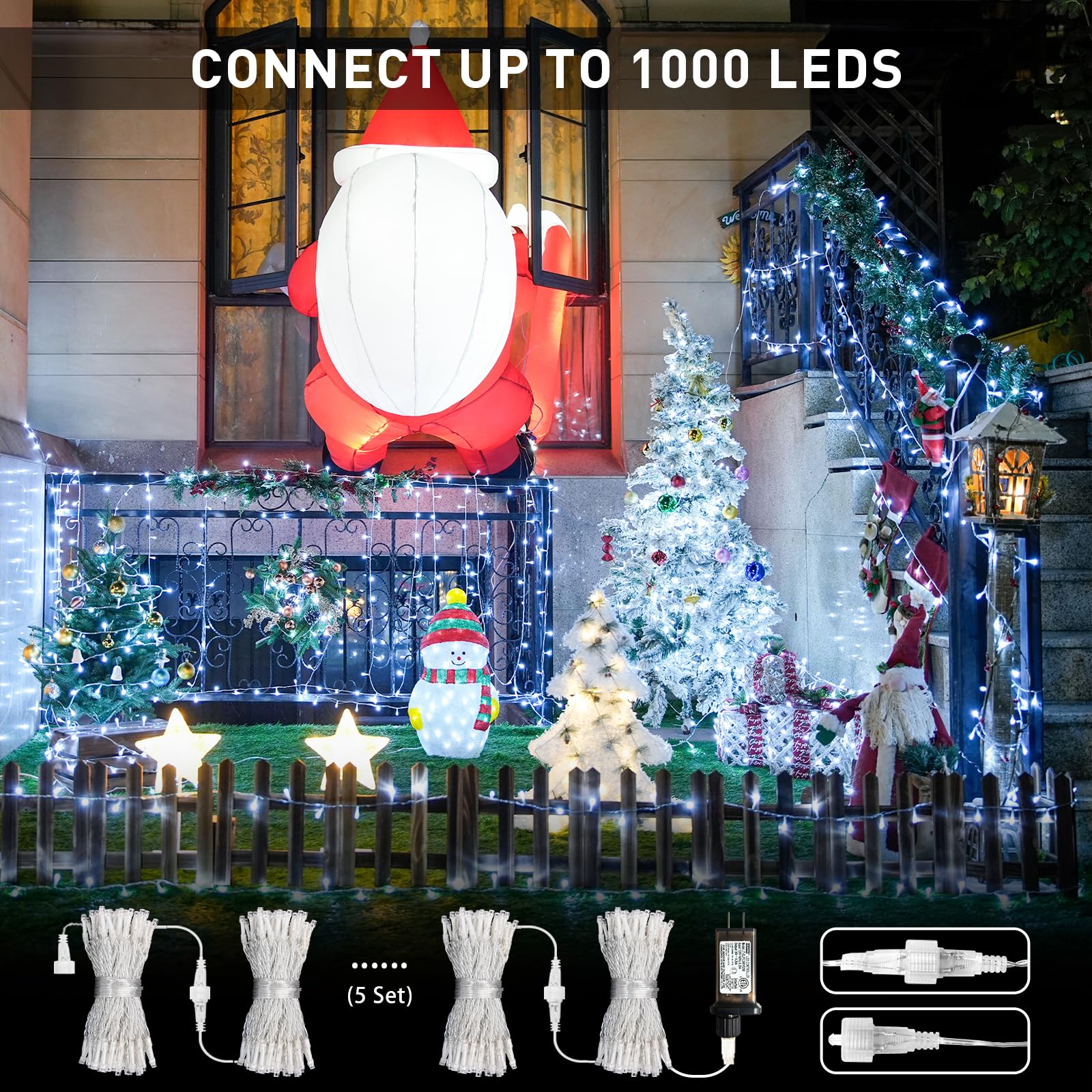 JMEXSUSS 66ft 200 LED White Christmas Lights - Indoor/Outdoor Waterproof Connectable String Lights with 8 Lighting Modes - Perfect for Christmas Tree, Party, Wedding, Garden, and Home Decor (No Remote)