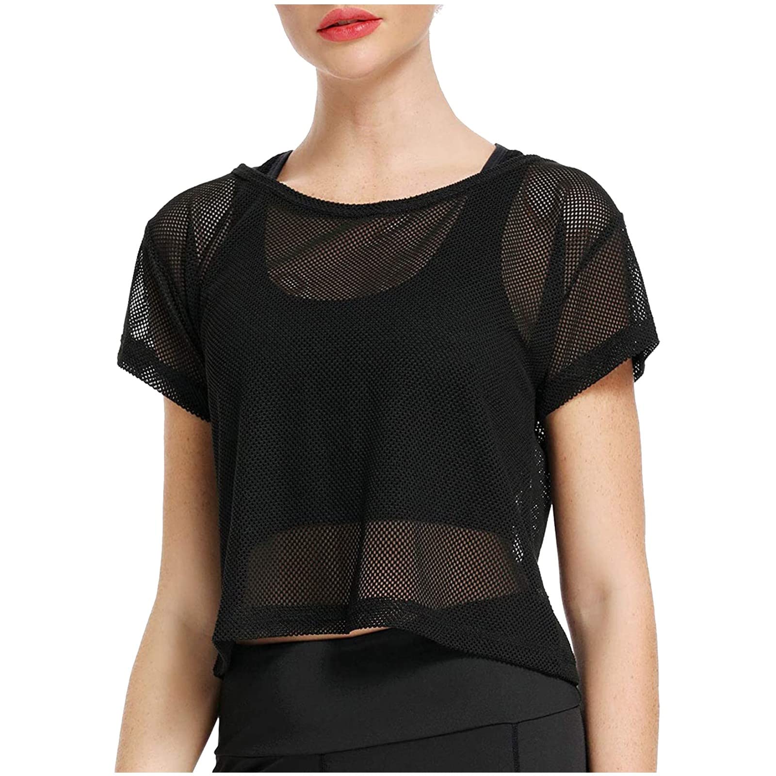 Women's Summer Casual T-Shirt - Ultra Soft Crewneck Short Sleeve Top with Sheer Mesh Design | Perfect for Beach Outings, Music Festivals & Everyday Wear