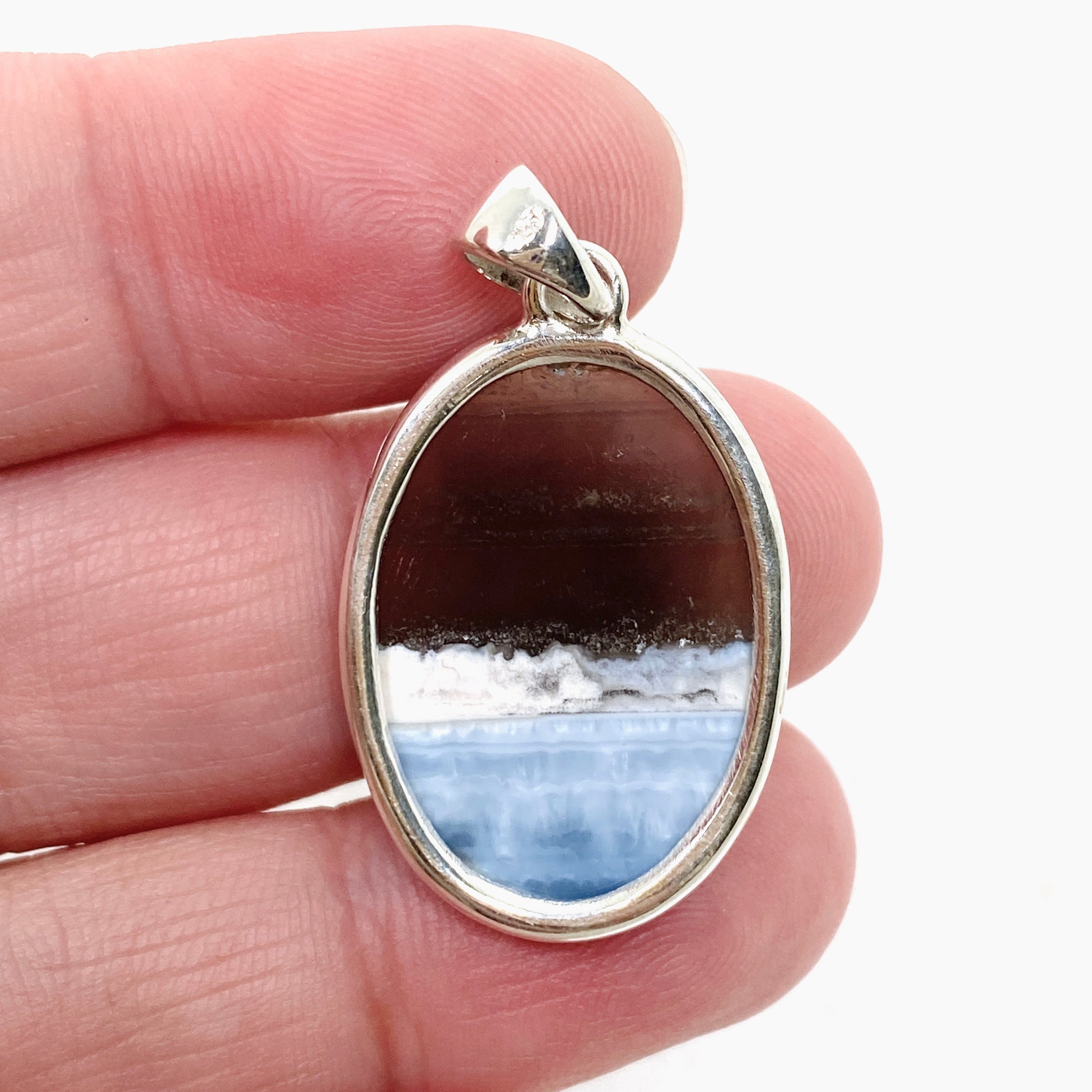 Blue Owhyee Opal Oval Cabochon Pendant in Hammered Silver Setting KPGJ4651 - Perfect for Boho Jewelry, Gift Giving & Special Occasions