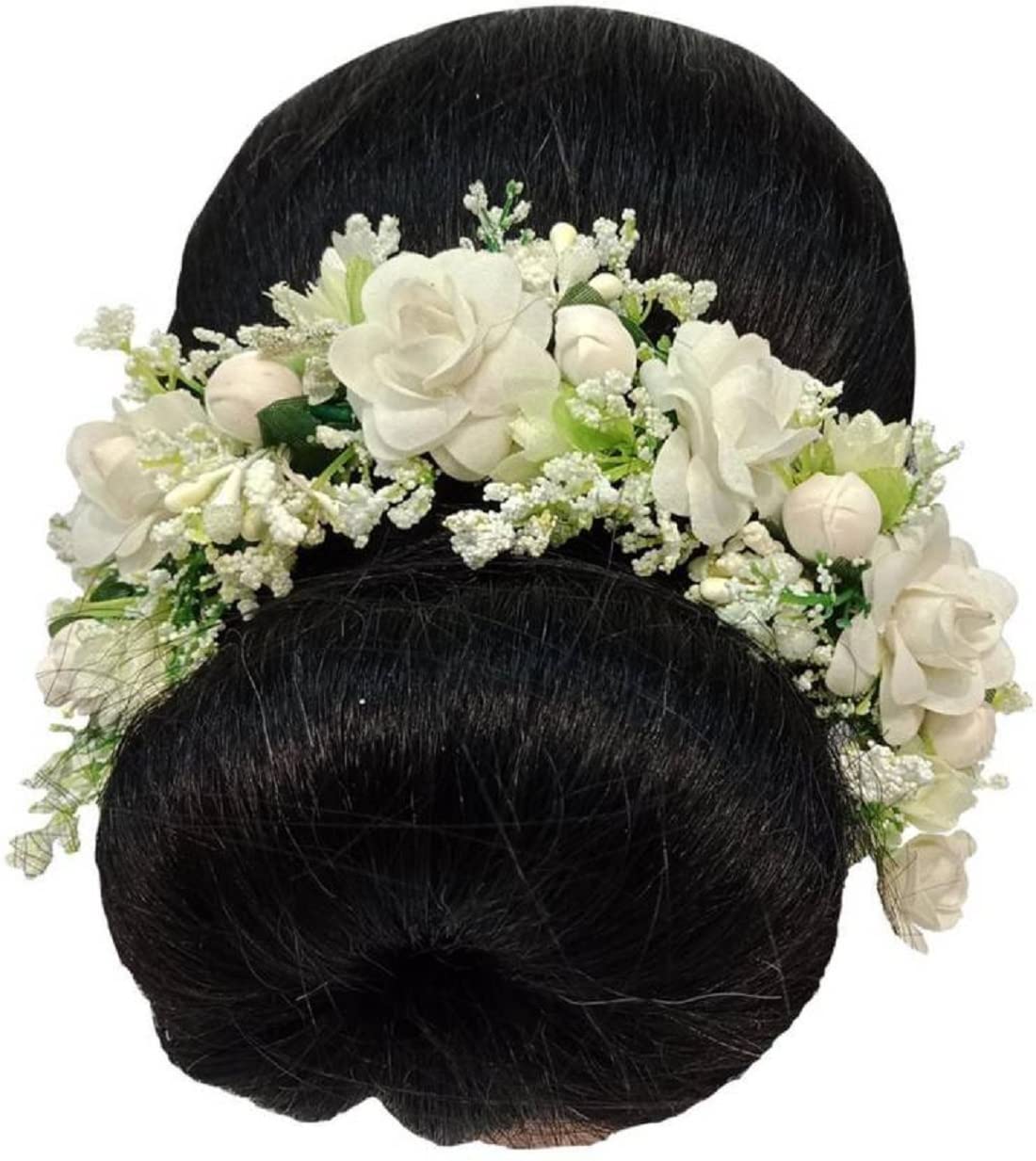 Samyak Handmade Floral Hair Gajra Garland - White Wedding Bridal Hair Accessory for Bridesmaid, Bun, Juda | Hair Pin Clips Veni (Pack of 1) - Perfect for Weddings, Parties, Festivals & Traditional Events