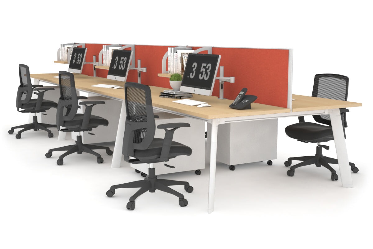 6-Person Workstation with White Frame - 1400L x 700W Dimensions - Ideal for Office, Coworking Spaces & Home Offices