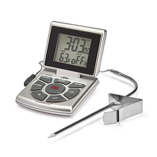 CDN DTTC-S Digital Thermometer with Timer & Clock - Silver | Perfect for Cooking, Grilling, Baking & Food Safety