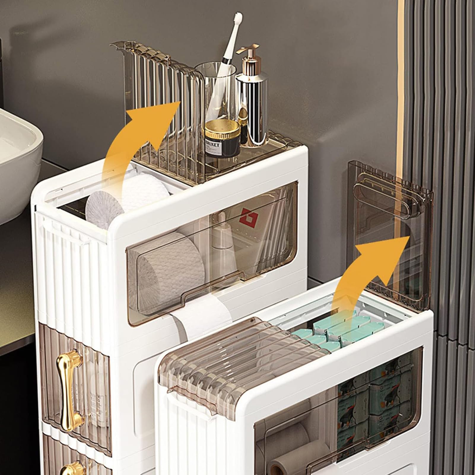 Narrow Slim Bathroom Storage Cabinet with Drawers - Waterproof Small Space Organizer for Bathroom, Kitchen & Laundry - Portable Floor Cabinet for Toiletries, Cleaning Supplies & Towels - Perfect for Apartments, Dorms & Tiny Homes
