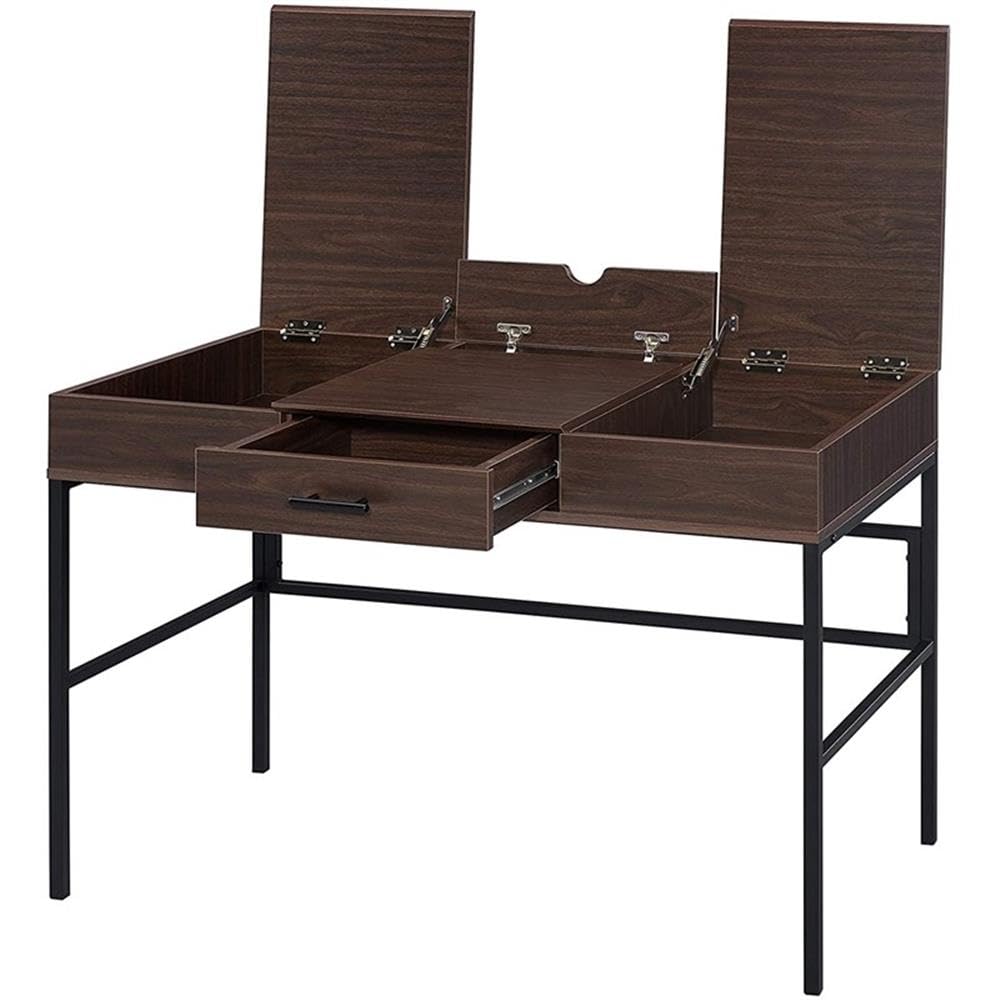 Acme Verster Oak & Black Wooden Writing Desk with USB Port - Home Office Storage Desk for Study, Work, and Remote Learning