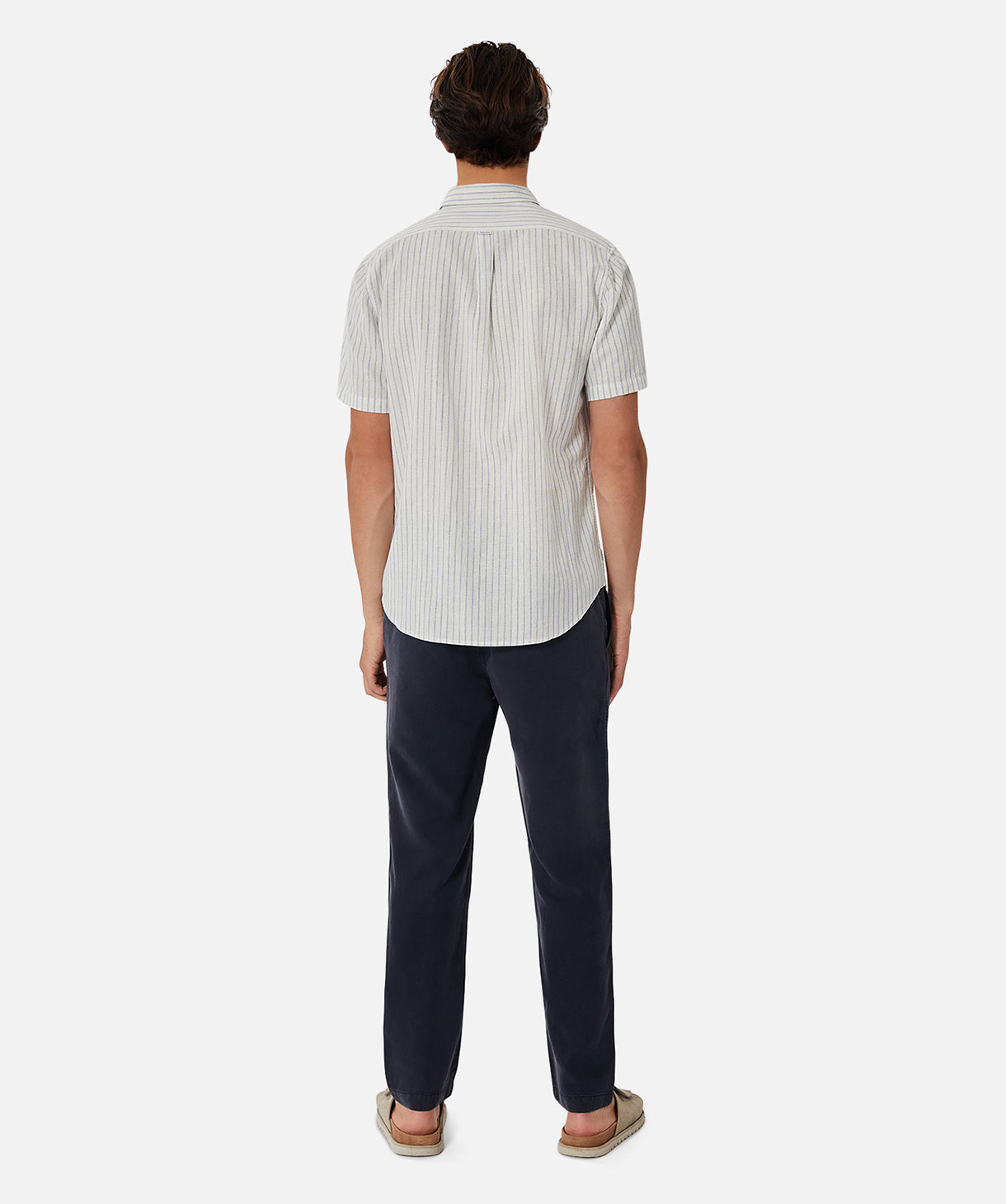 Perugia Men's Casual Button-Down Shirt - Classic White & Navy Stripe for Business, Office, and Smart Casual Outfits