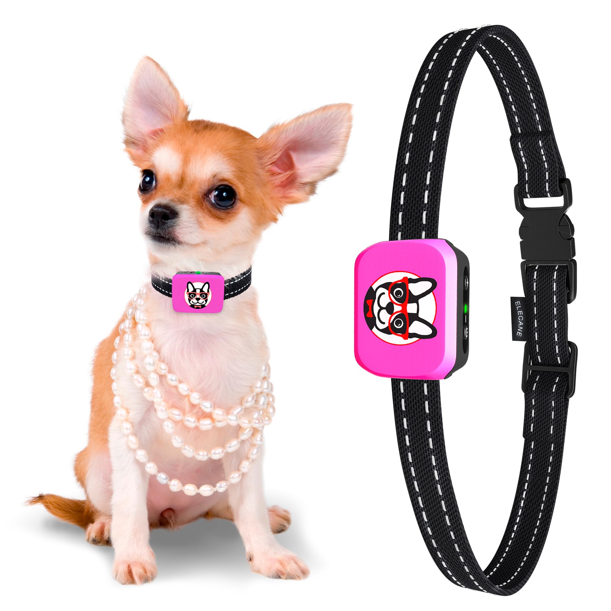 Rechargeable Small Dog Bark Collar for Dogs 5-15lbs - Humane No Shock Anti-Barking Training Collar - Lightweight Pet Bark Control Device (Pink) - Perfect for Indoor Use, Apartment Living & Noise-Sensitive Environments