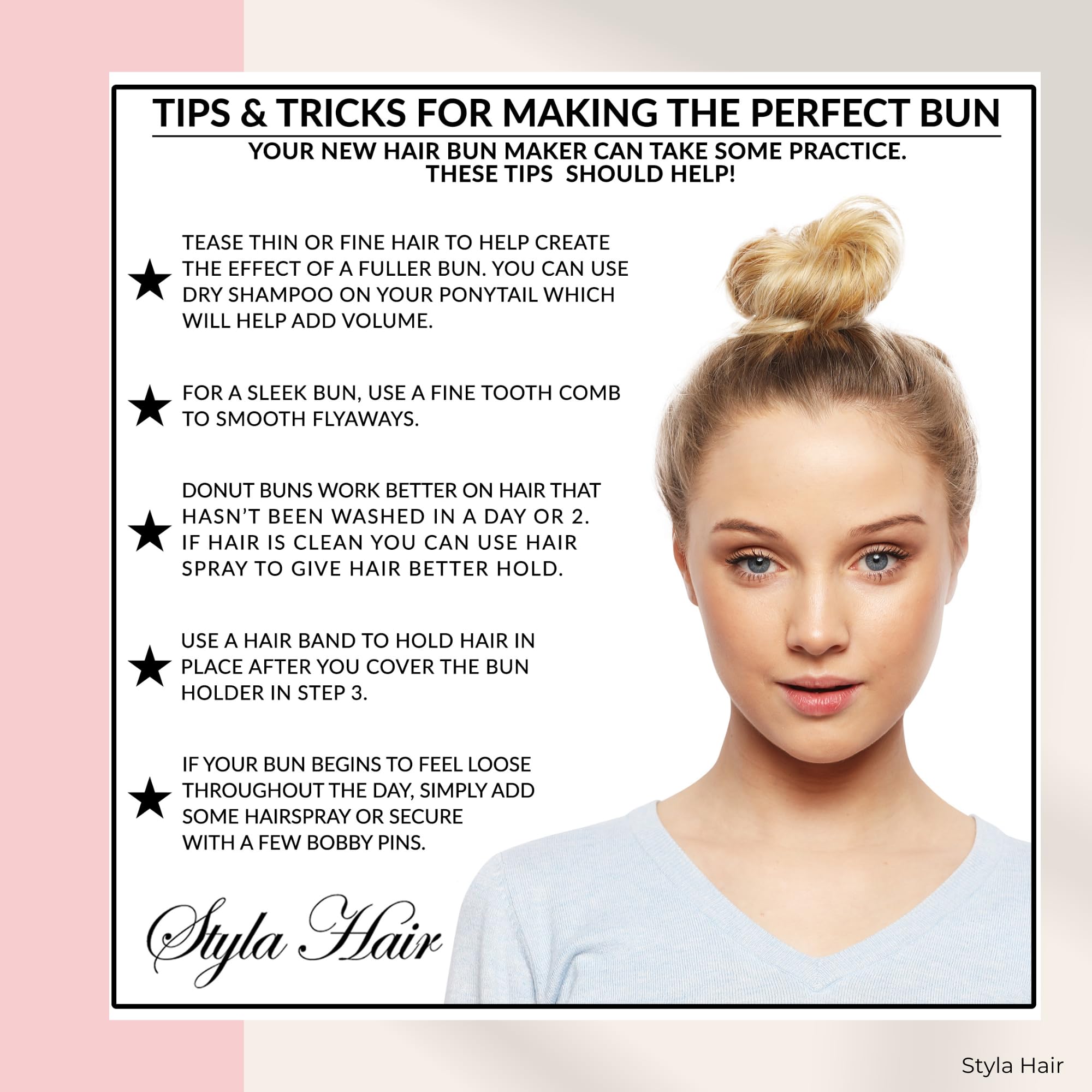 Styla Hair Donut Bun Maker for Kids - 3pc Blonde Hair Buns Maker for Ballet, Sock Bun & Easy Updos - Perfect for Dance Recitals, School & Special Occasions