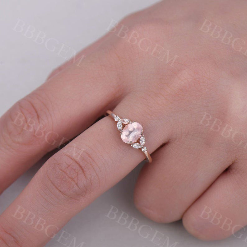 1CT Oval Cut Natural Rose Quartz Engagement Ring in Rose Gold - Perfect for Proposals, Anniversaries & Romantic Gifts