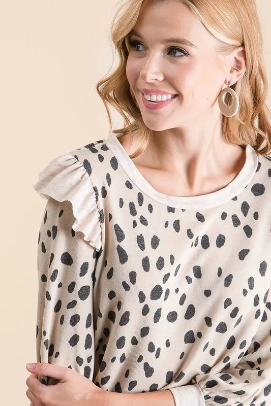 BiBi Dalmatian Print Terry Top with Contrast Band - Stylish Baby Bodysuit for Playdates & Photo Shoots