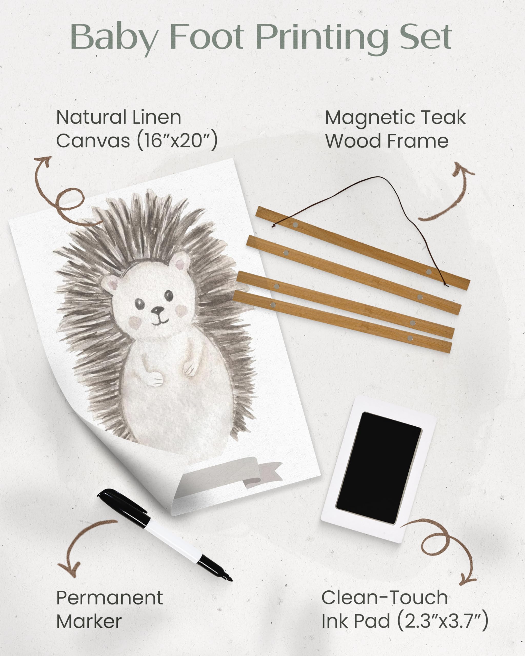 Hedgehog Baby Footprint Kit - Newborn Handprint & Footprint Keepsake Maker for Baby Shower, Christening & First Birthday Gifts - Perfect for Nursery Decor & Memory Preservation