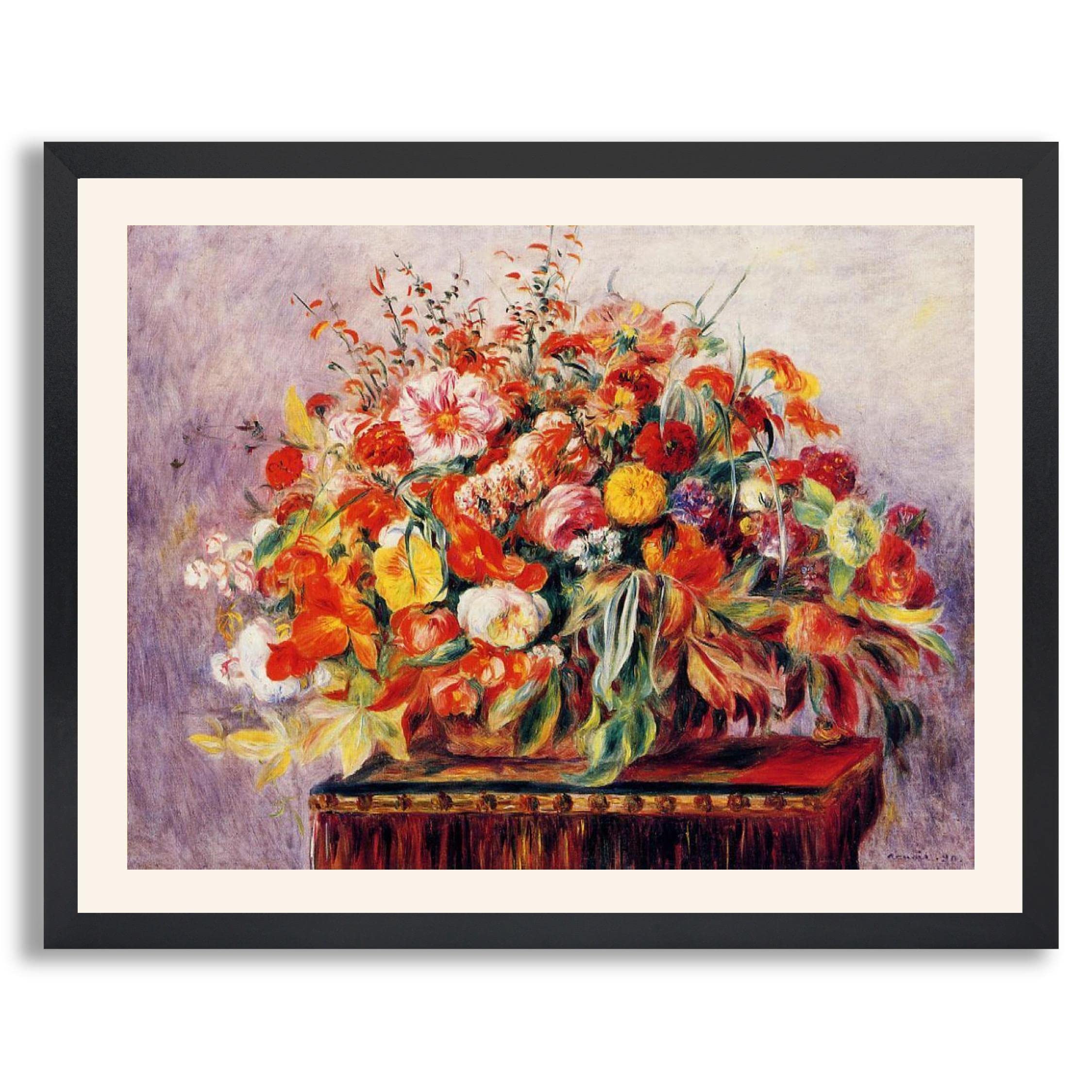 Pierre Renoir Basket of Flowers Framed Print - High Quality Art Reproduction Poster in Wood Frame | Vintage Wall Decor for Living Room, Bedroom & Office | Perfect Gift for Art Lovers & Home Decoration