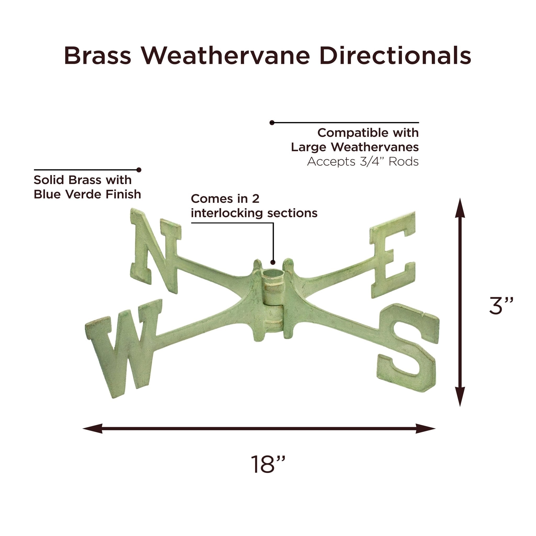 Large 18-Inch Brass Weathervane with Directional Compass - Perfect for Garden, Farmhouse, and Barn Roof Decor