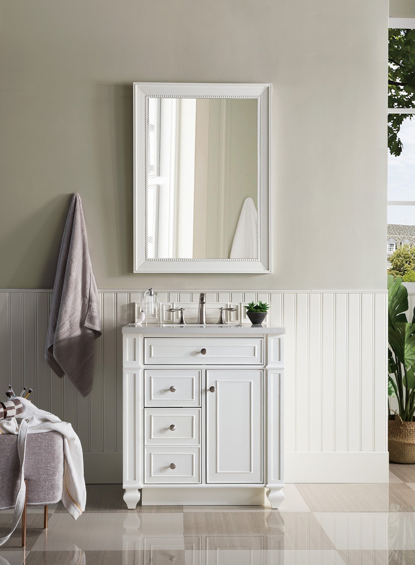 Bristol 30-Inch Single Bathroom Vanity Set with 3CM Classic White Quartz Countertop - Bright White Finish for Modern Bathrooms | Perfect for Small Spaces & Guest Baths