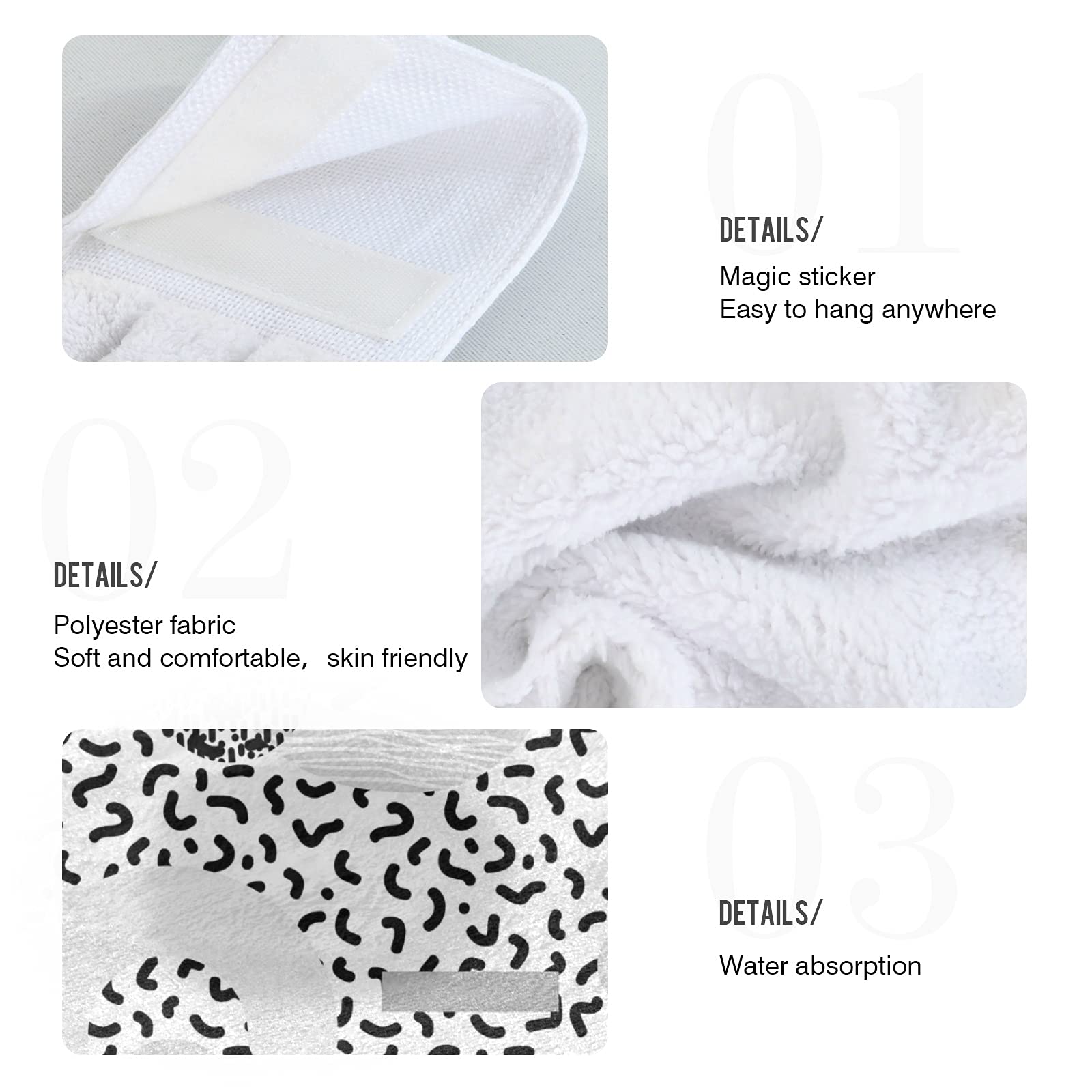 80s 90s Memphis Style Geometric Black White 2-Piece Hanging Kitchen Hand Towel Set - Soft Fast-Drying Bath & Dish Towels with Hook & Loop for Home, Kitchen, and Bathroom Use - Perfect for Cooking, Cleaning, and Decor