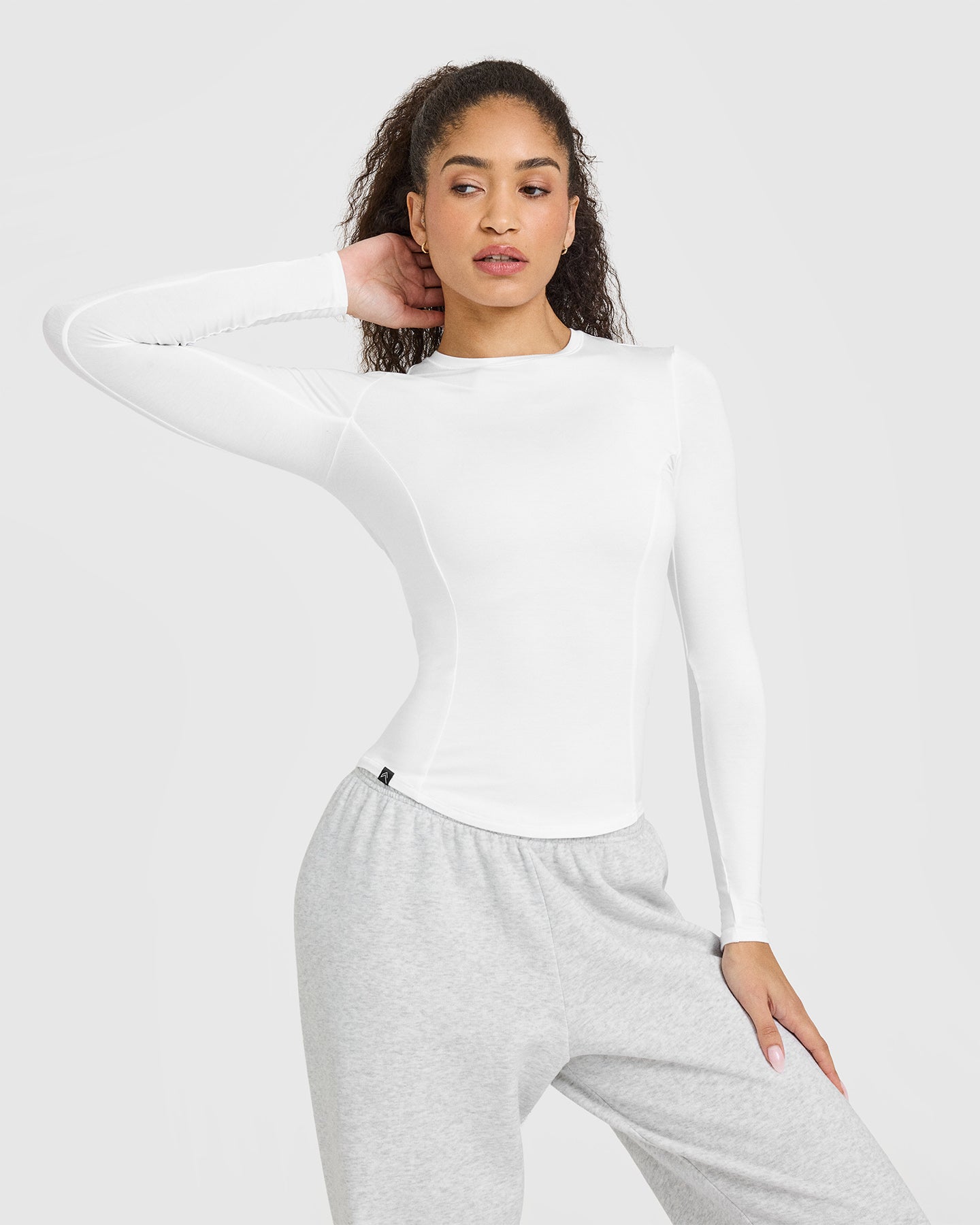 Mellow™ Soft Long Sleeve Top for Women - Comfortable Stretch Cotton Blouse in White | Perfect for Work, Casual Outfits & Layering