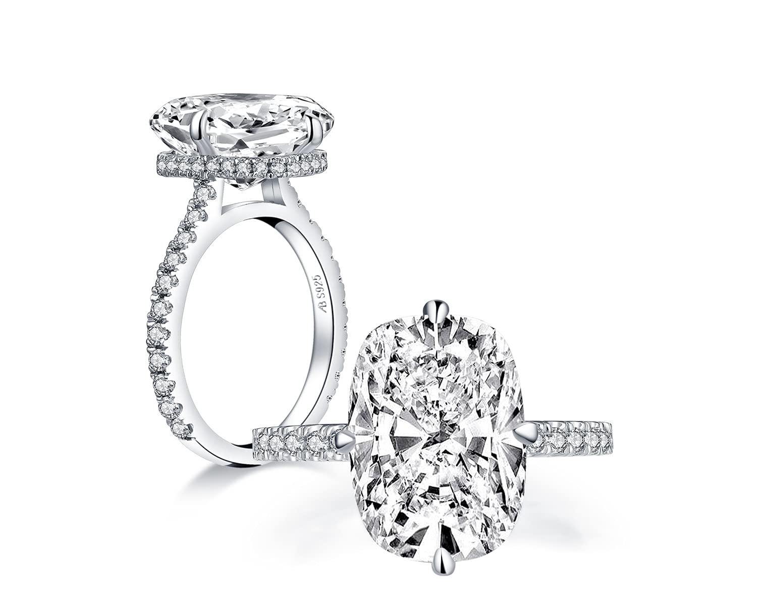AINUOSHI 6-5ct Cubic Zirconia Engagement Ring - Cushion/Oval/Emerald Cut Solitaire in 925 Sterling Silver with Jewelry Box | Perfect for Proposals, Anniversaries & Bridal Jewelry
