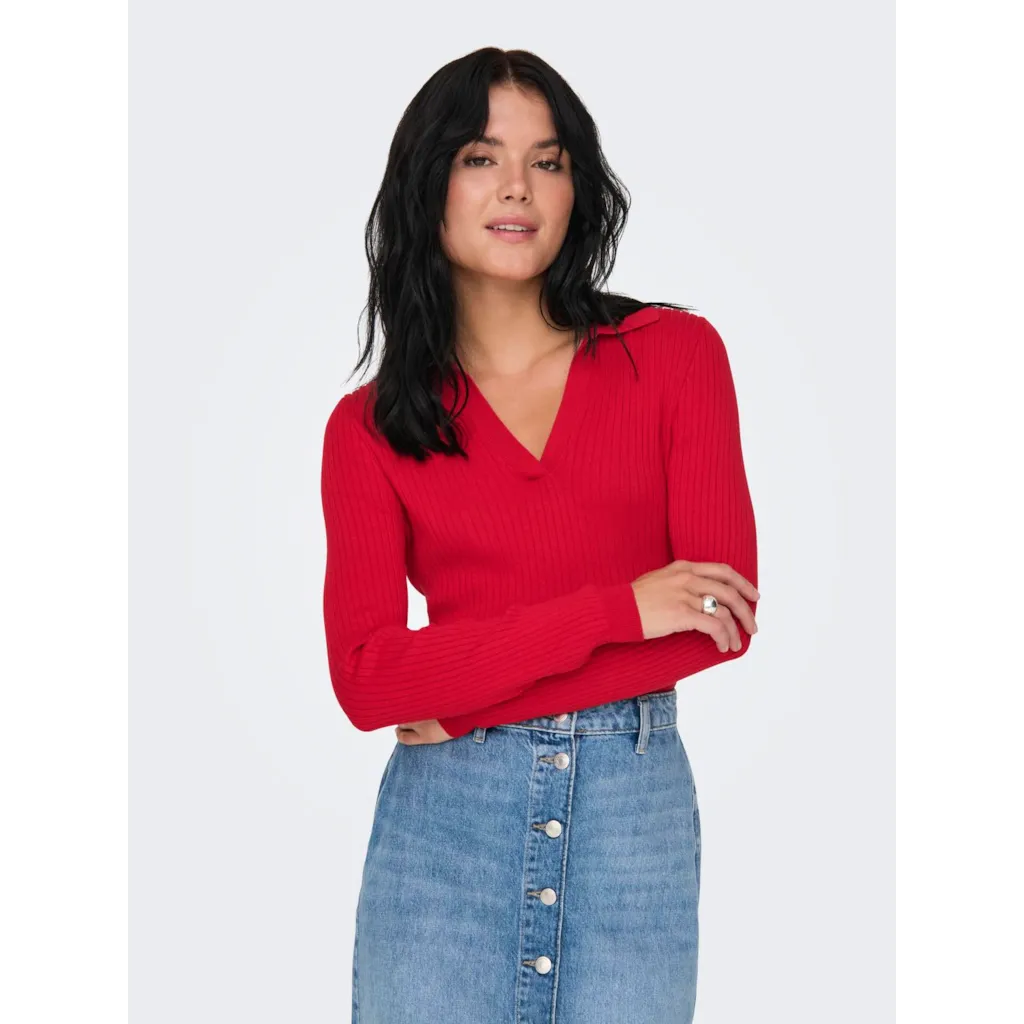 Vero Moda Kaya Polo Knit Shirt for Women - Red & Black Colors | Casual & Office Wear | Perfect for Work, Dates & Everyday Outfits