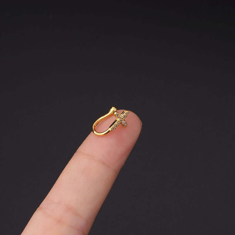 18K Gold Plated Fake Nose Ring - Cute Butterfly Nose Cuff for Women | Hypoallergenic & Comfortable | Perfect for Parties, Festivals & Everyday Wear (HSPJ366)