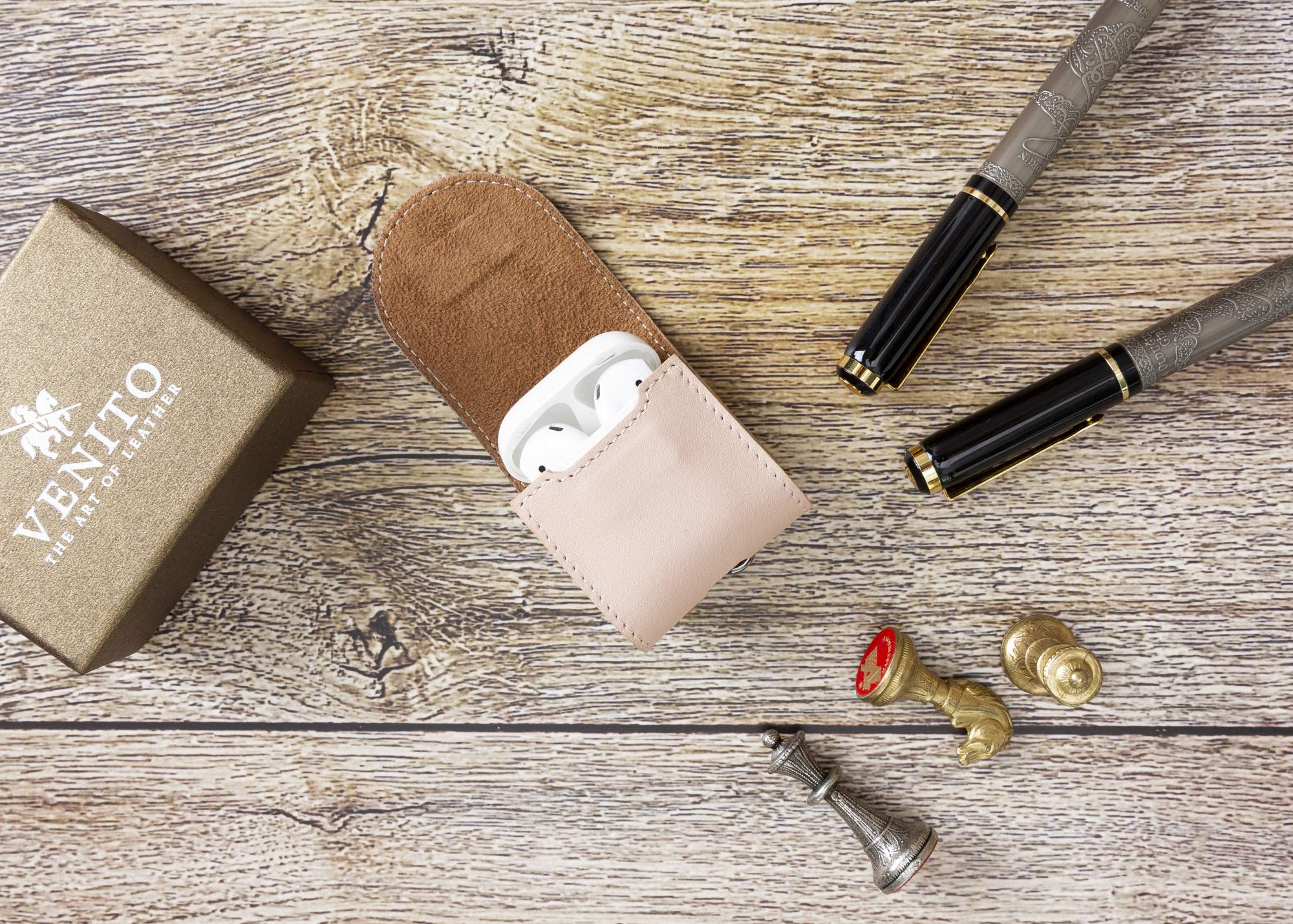 Premium Genuine Leather Case Cover for Apple AirPods 1 & 2 Charging Case - Slim Protective Sleeve in Nude Pink | Perfect for Travel, Work & Everyday Use