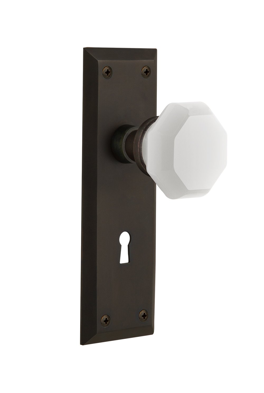 Nostalgic Warehouse 749415 New York Plate with Keyhole Waldorf White Milk Glass Knob - 2.375