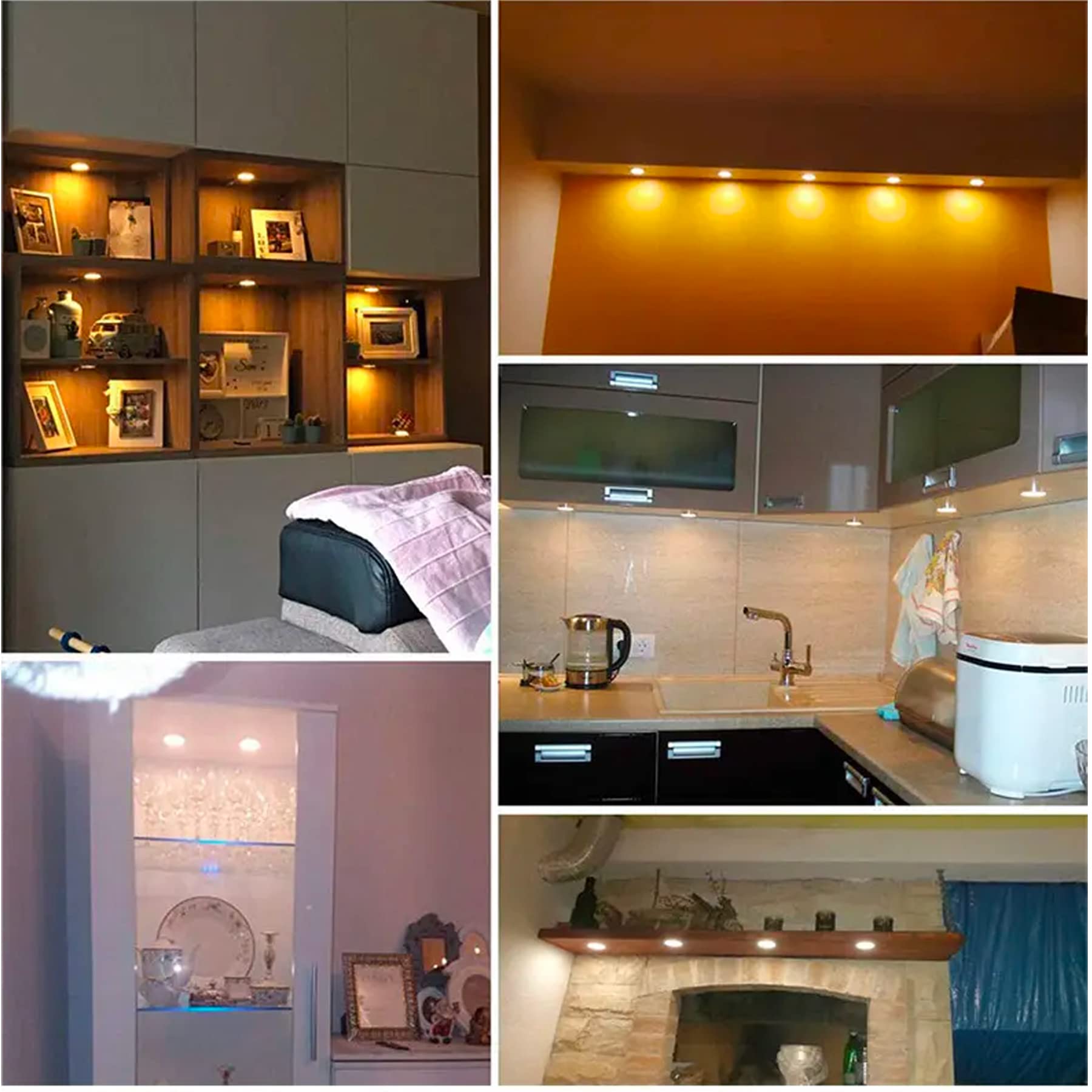 6-Pack Bluetooth Smart Puck Lights with APP Control - Dimmable Under Cabinet Lighting, 12V DC Adapter, Warm White - Perfect for Kitchen, Closet, and Shelf Illumination
