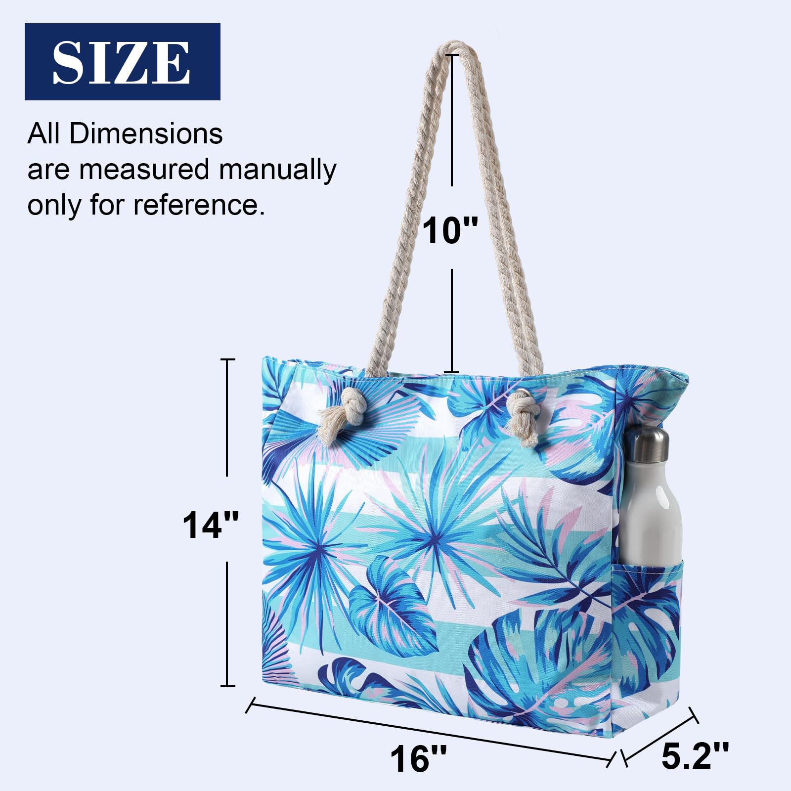 Women's Waterproof Beach Tote Bag with Zipper - Large Sandproof Pool Bag for Swimming & Travel