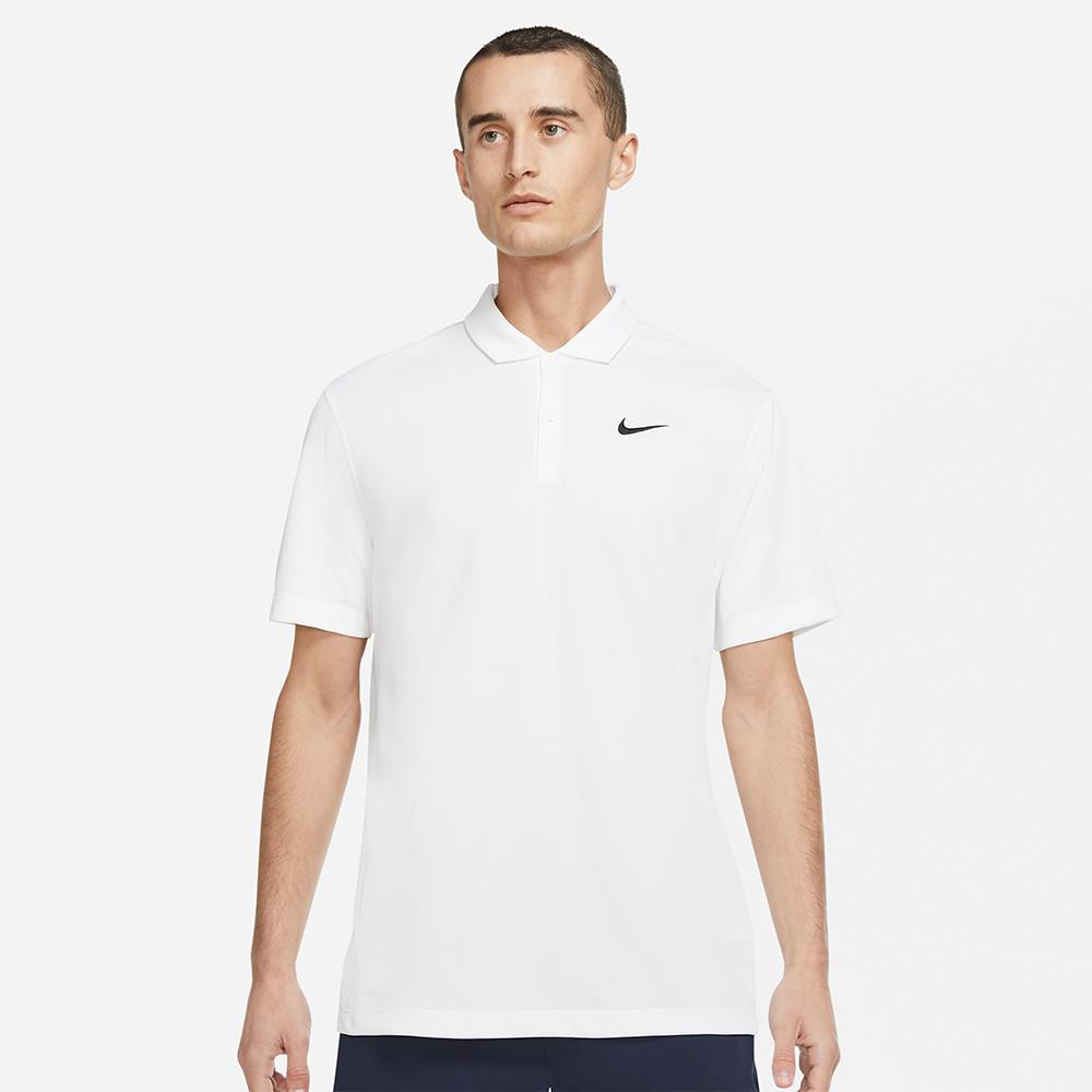 Nike Men's Dri-FIT Solid Performance Polo Shirt - Moisture Wicking, Breathable Fabric for Golf, Tennis & Casual Wear - White/Black
