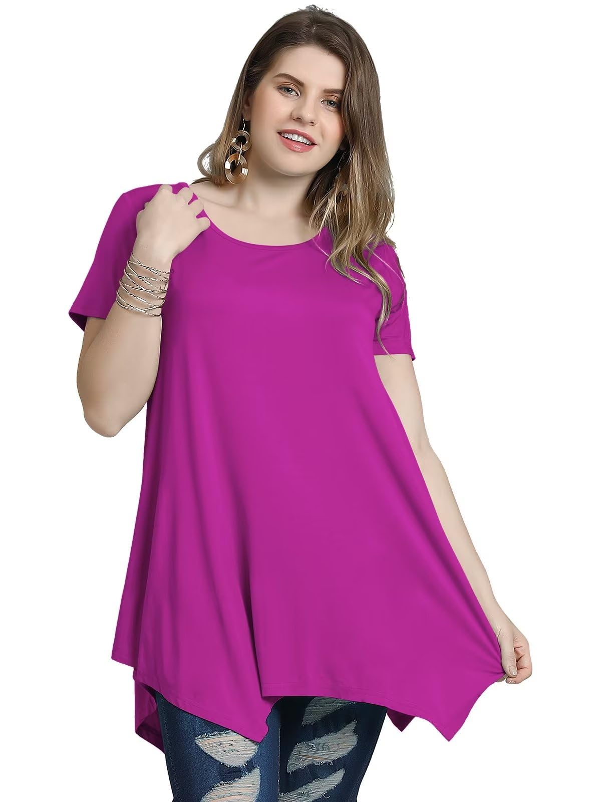 LARACE Women's Plus Size Short Sleeve Casual Tops - Asymmetrical Tunic Blouse for Summer | Comfortable Daily Wear, Office Outfits & Vacation Outfits