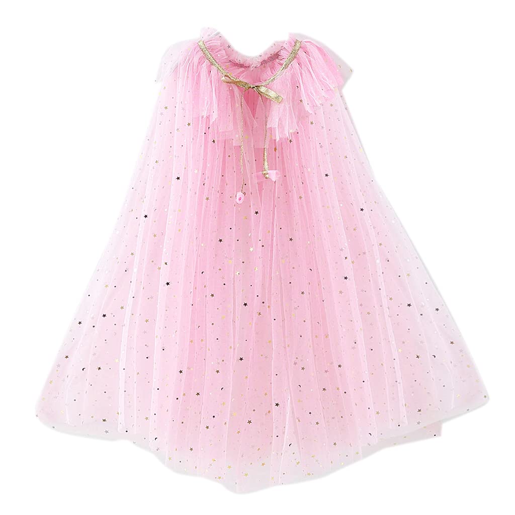 Sparkly Pink Princess Cape with Shiny Sequins - Fancy Dress Costume for Girls, Kids Party Cosplay, Halloween, Birthday, Fairy Tale Play & Dress-Up