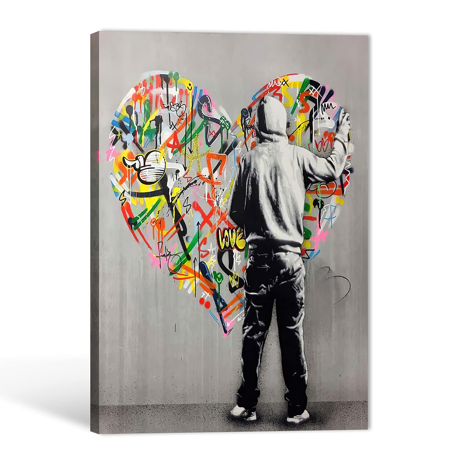 Urban Graffiti Canvas Wall Art - Colorful Street Art Painting for Bedroom & Living Room Decor - Modern Boy & Heart Design - 24x36 Inches - Perfect for Teen Rooms, Urban Lofts & Contemporary Spaces